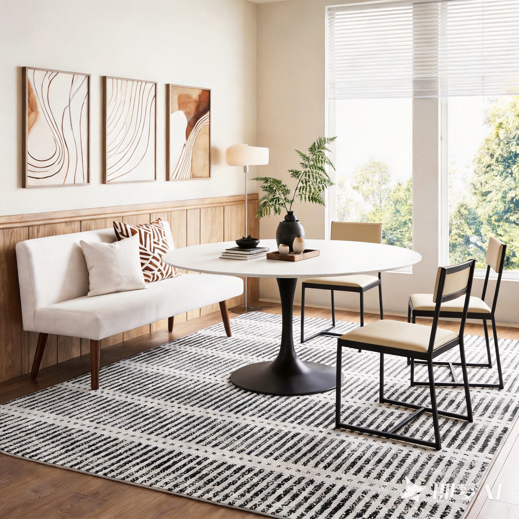 Tribesigns Teppich Waschbarer Kurzflor Teppich, ultradünn, rutschfest, 160 x 230cm, mit Streifen-Design im Landhausstil, für Wohnzimmer