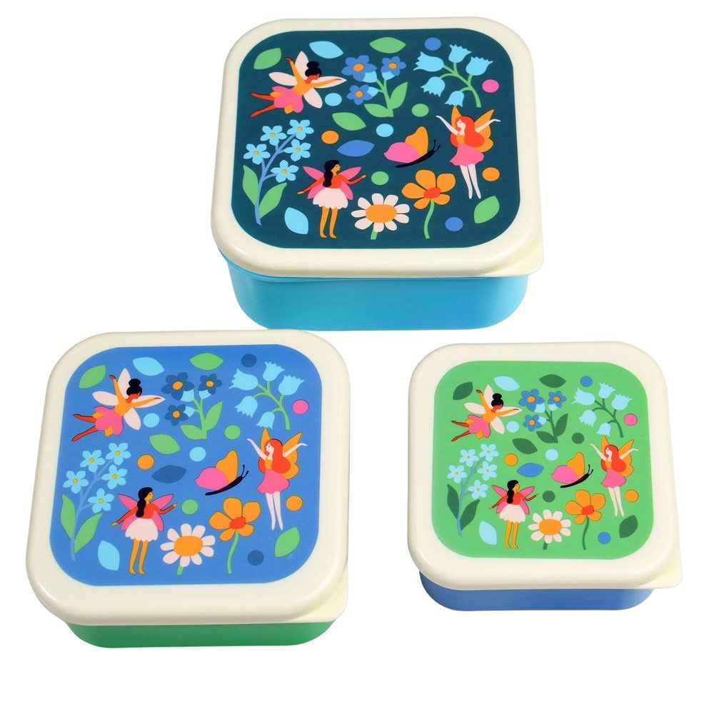 Rex London Lunchbox Snack Box 3er Set Fairies in the Garden, Kunststoff, BPA-frei, (Set, 3-tlg., ca. 11,5 x 11,5 x 5,5 cm (große Box), jede Box mit eigenem Design, passt genau in den größeren Behälter