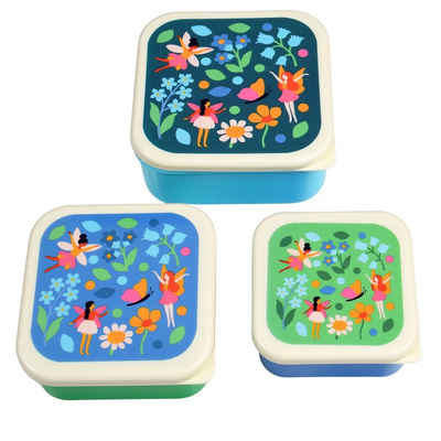 Rex London Lunchbox Snack Box 3er Set Fairies in the Garden, Kunststoff, BPA-frei, (Set, 3-tlg., ca. 11,5 x 11,5 x 5,5 cm (große Box), jede Box mit eigenem Design, passt genau in den größeren Behälter