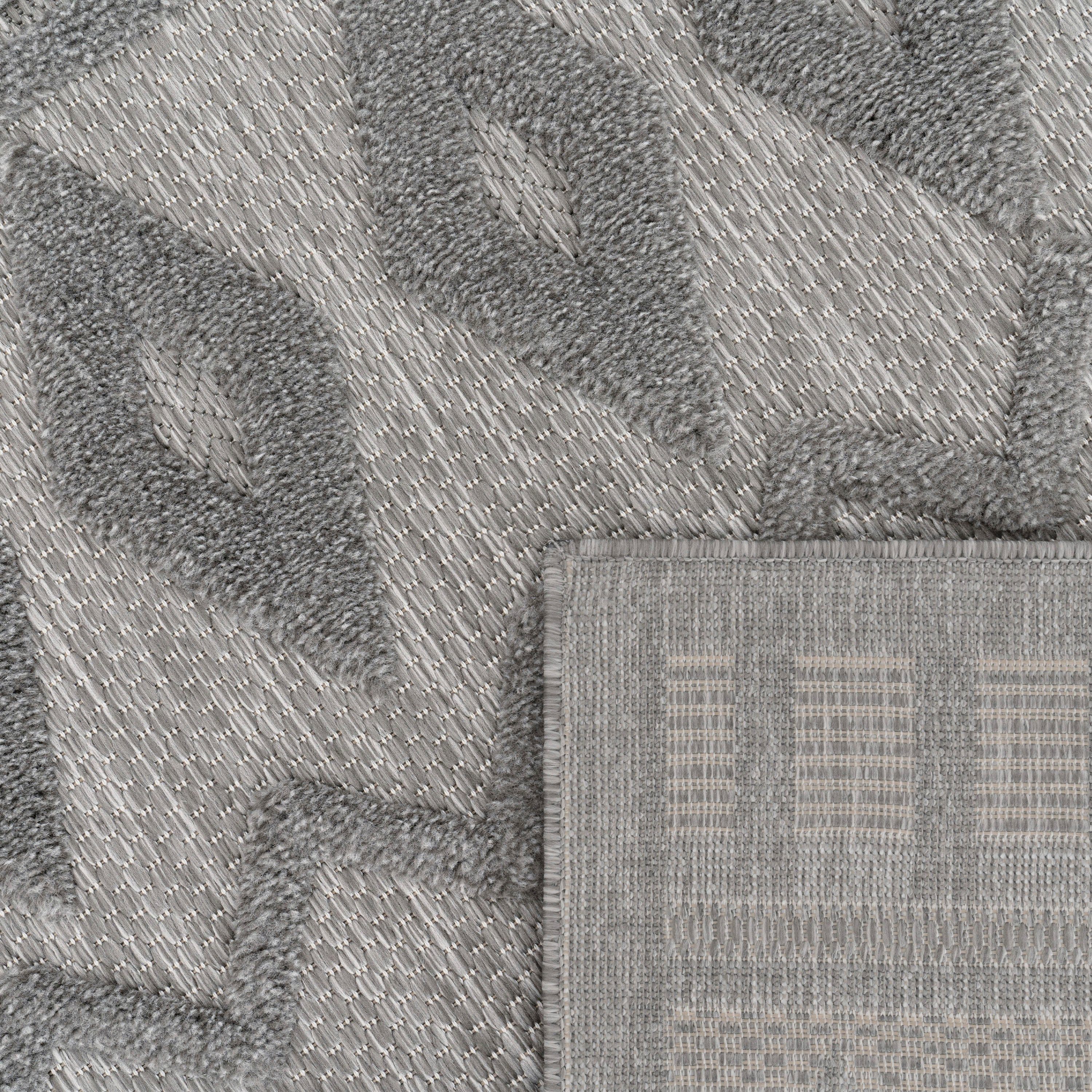 Teppich Livorno 671, Outdoor grau Effekt, Hoch-Tief rechteckig, mm, 14 geeignet Home, Scandi, Paco Höhe: Uni-Farben, Muster, Rauten