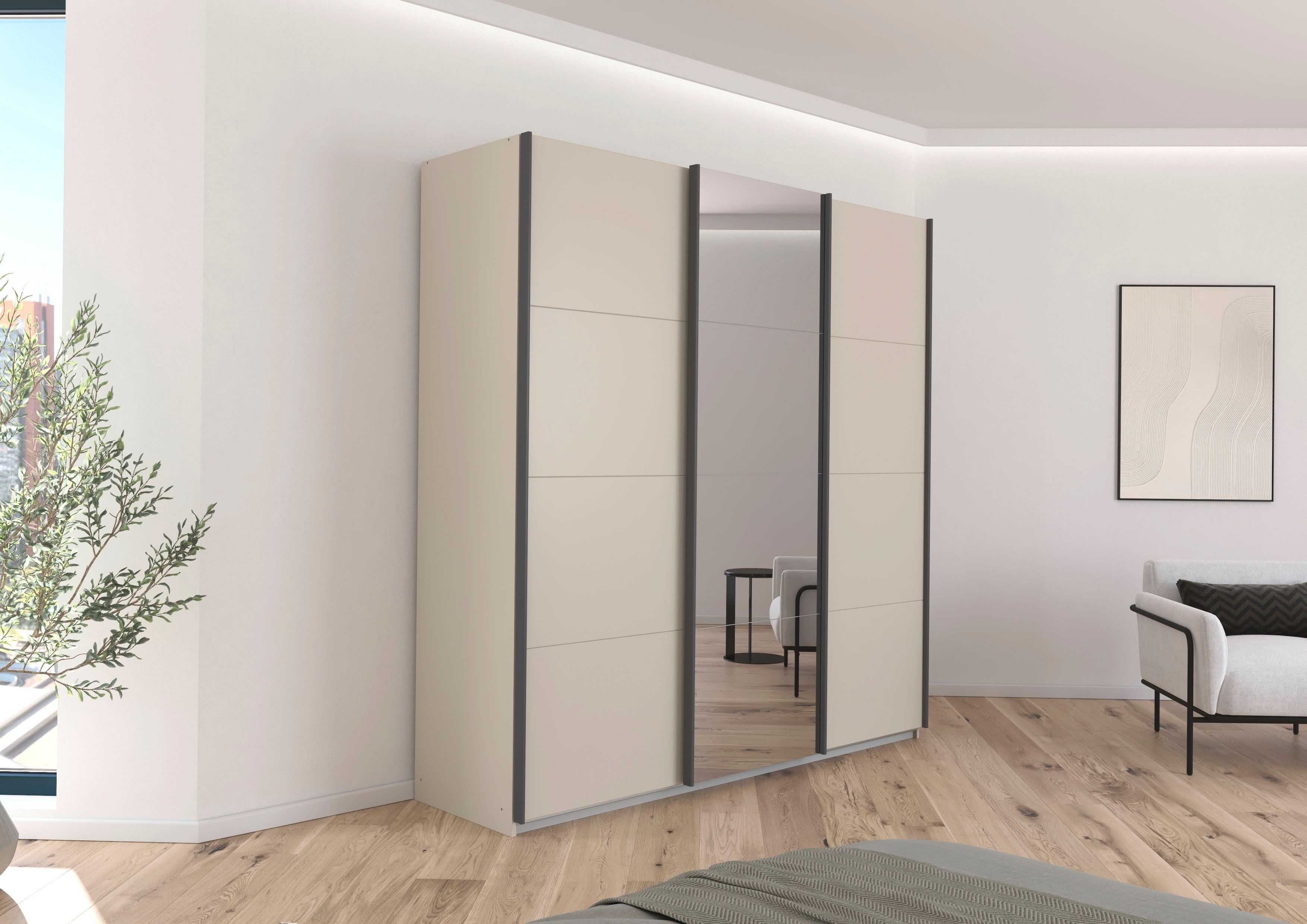 OTTO home Schwebetürenschrank Kleiderschrank Schrank Schlafzimmerschrank Garderobe AGORDO (Breiten 203/271/315/360 cm in drei Griff-Farben - NEU: Farbe SCHWARZ) Top Innenausstattung, in 4 Breiten und 2 Höhen MADE IN GERMANY
