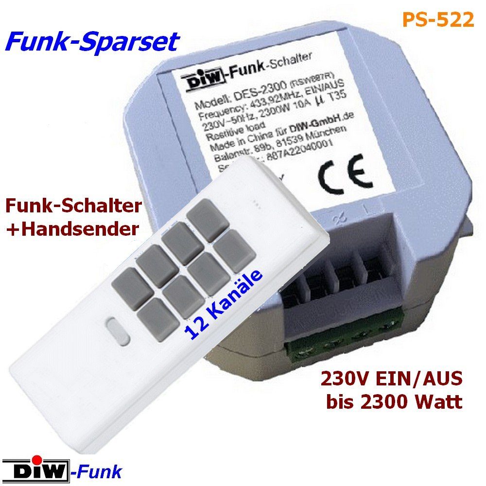 DIW-Funk Sparset 1-tlg. DHS-12, mit 1 Handsender Licht-Funksteuerung DIW-Funk PS-522 Schaltkontakte,