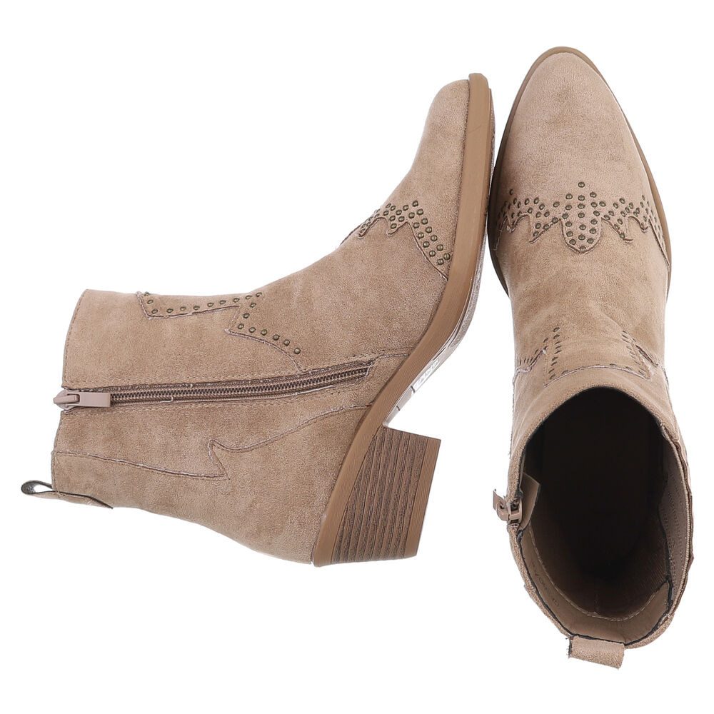 Ital-Design Elegante Damen Stiefelette mit Details für Alltag und Freizeit Westernstiefelette (90471303) Blockabsatz Stiefeletten in Hellbraun