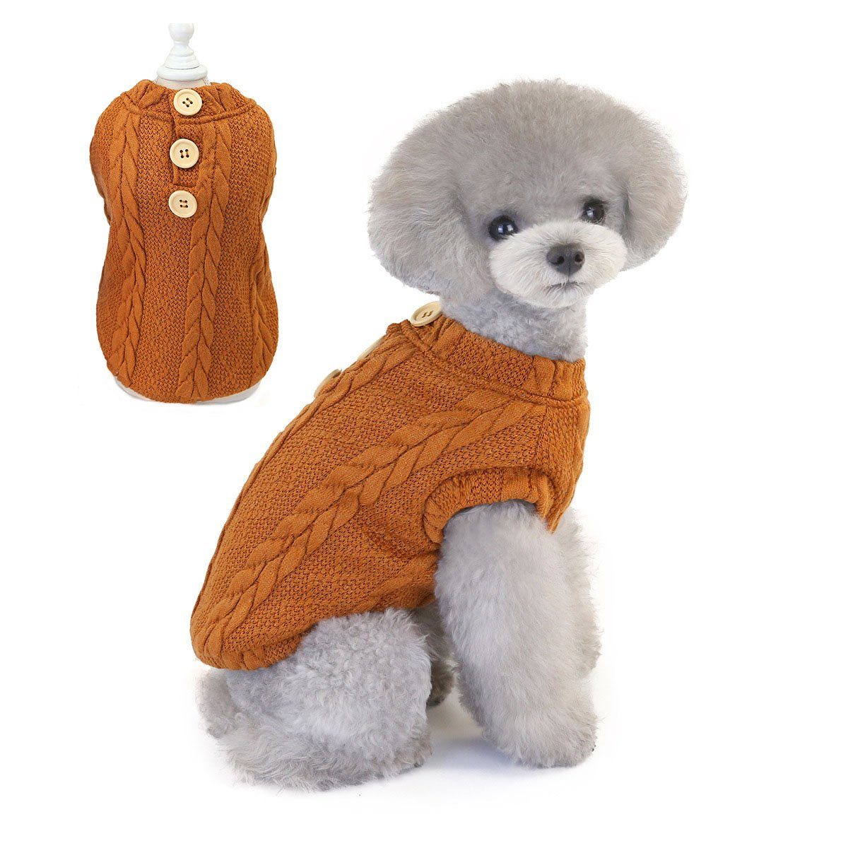 Housruse Warme Strickpullover-Baumwollweste für kleine mittelgroße Hunde, Verstellbare, Passform mit Knöpfen