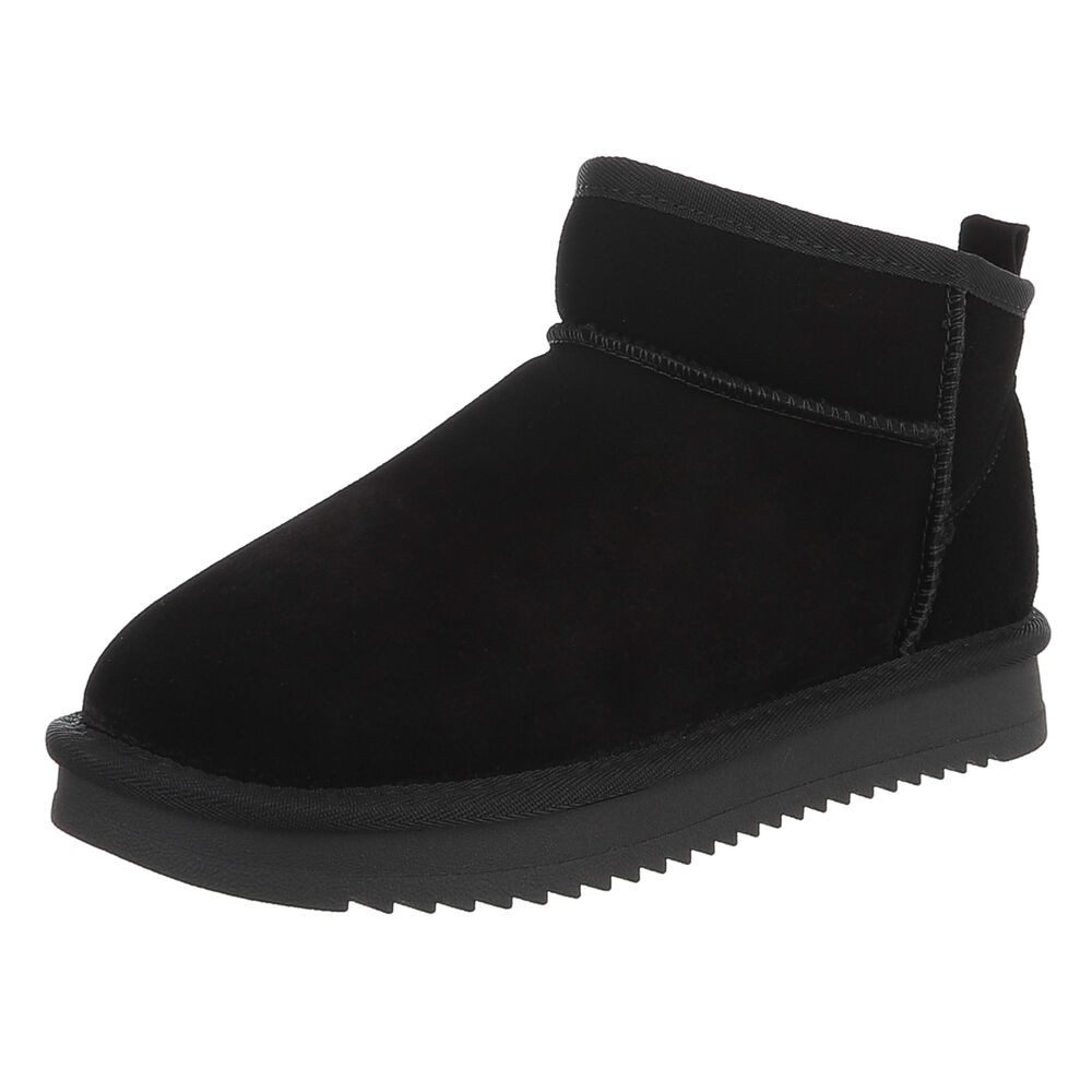 Ital-Design Damen Leder Slip-On Stiefelette mit Profilsohle Snowboots (92214545) Flach Flache Stiefeletten in Schwarz