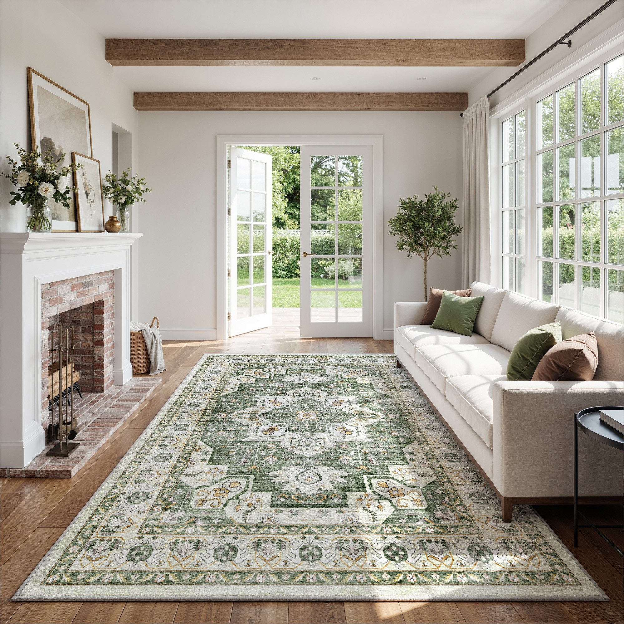 Klyvvo Teppich Vintage Kurzflor Teppich, weich & rutschfest, waschbar, Rechteckig, 60x90 cm – kleine Fußmatte für Eingang, Küche & Badezimmer