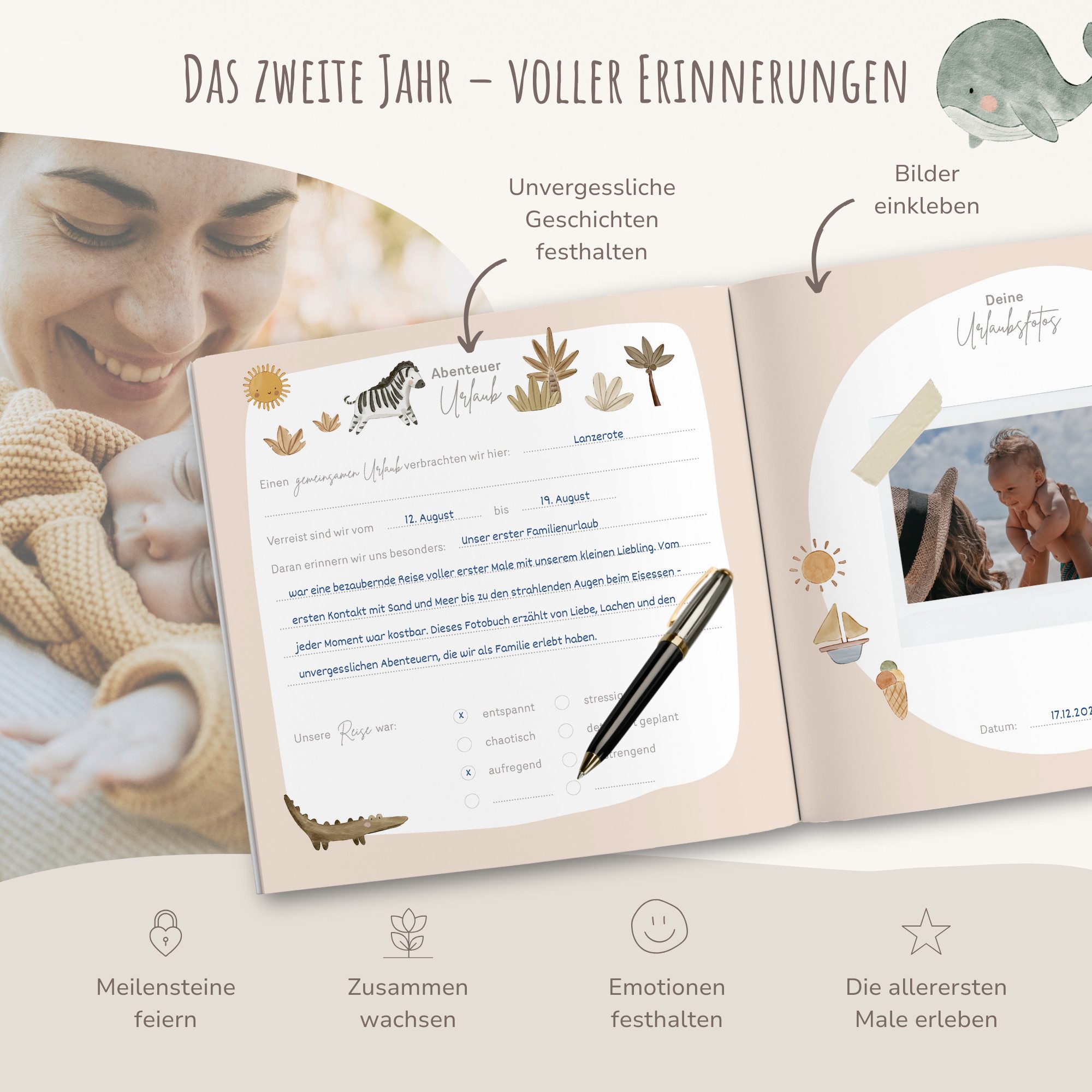 MeinBaby123® Tagebuch Dein 2tes Jahr - Erinnerungsbuch hochwertig vergoldet, Perfektes Geschenk zum ersten Geburtstag, Geschenkidee – Bild 4 von 5