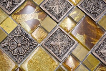 Mosani Mosaikfliesen Glasmosaik Resin Mosaik gold glänzend / 10 Matten