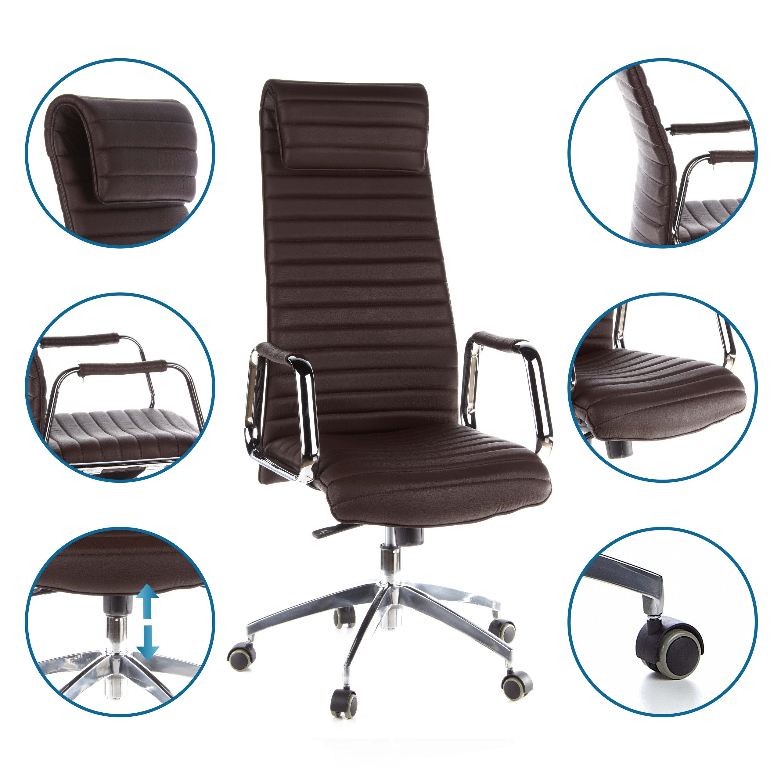 hjh OFFICE Drehstuhl Luxus Chefsessel Aspera 20 Leder mit Armlehnen (1 St), Profi Bürostuhl Schreibtischstuhl ergonomisch
