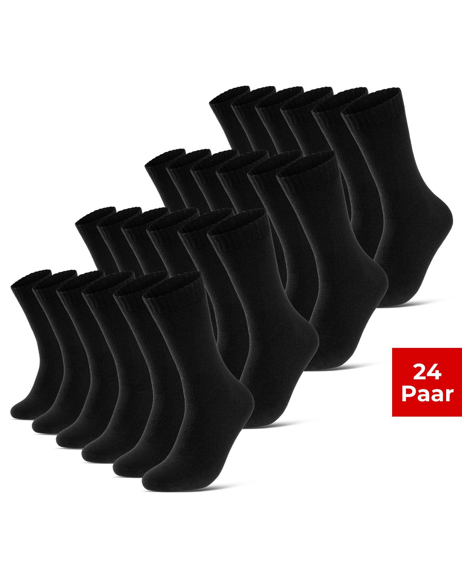 sockenkauf24 Thermosocken 6, 12, 24 Paar warme Wintersocken Damen & Herren Vollfrottee (Schwarz, 24-Paar, 39-42) aus Baumwolle mit Pique Komfortbund