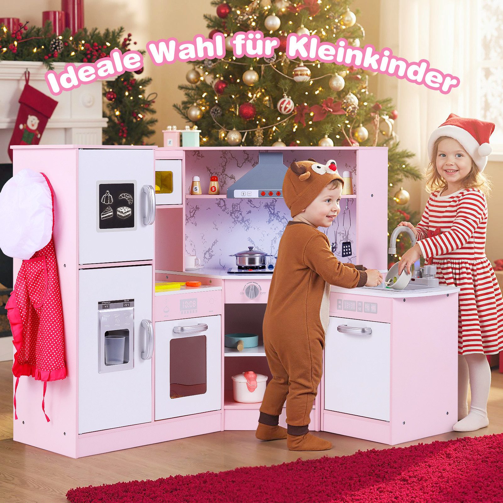 KOMFOTTEU Spielküche MDF, ABS, Kinderküche Holz mit abnehmbarem Waschbecken