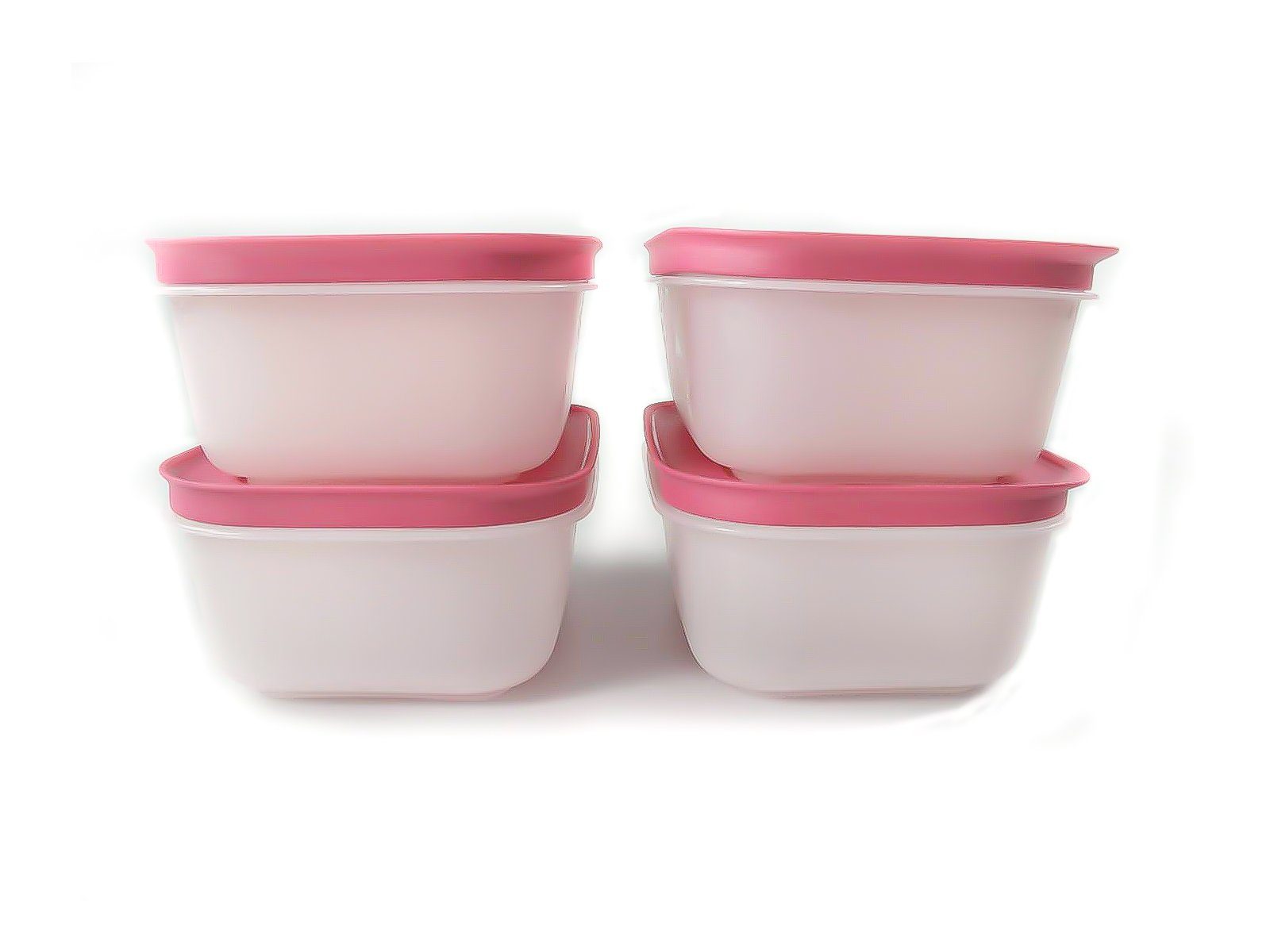 TUPPERWARE Frischhaltedose Eis-Kristall 450 ml (4) weiß/pink + SPÜLTUCH