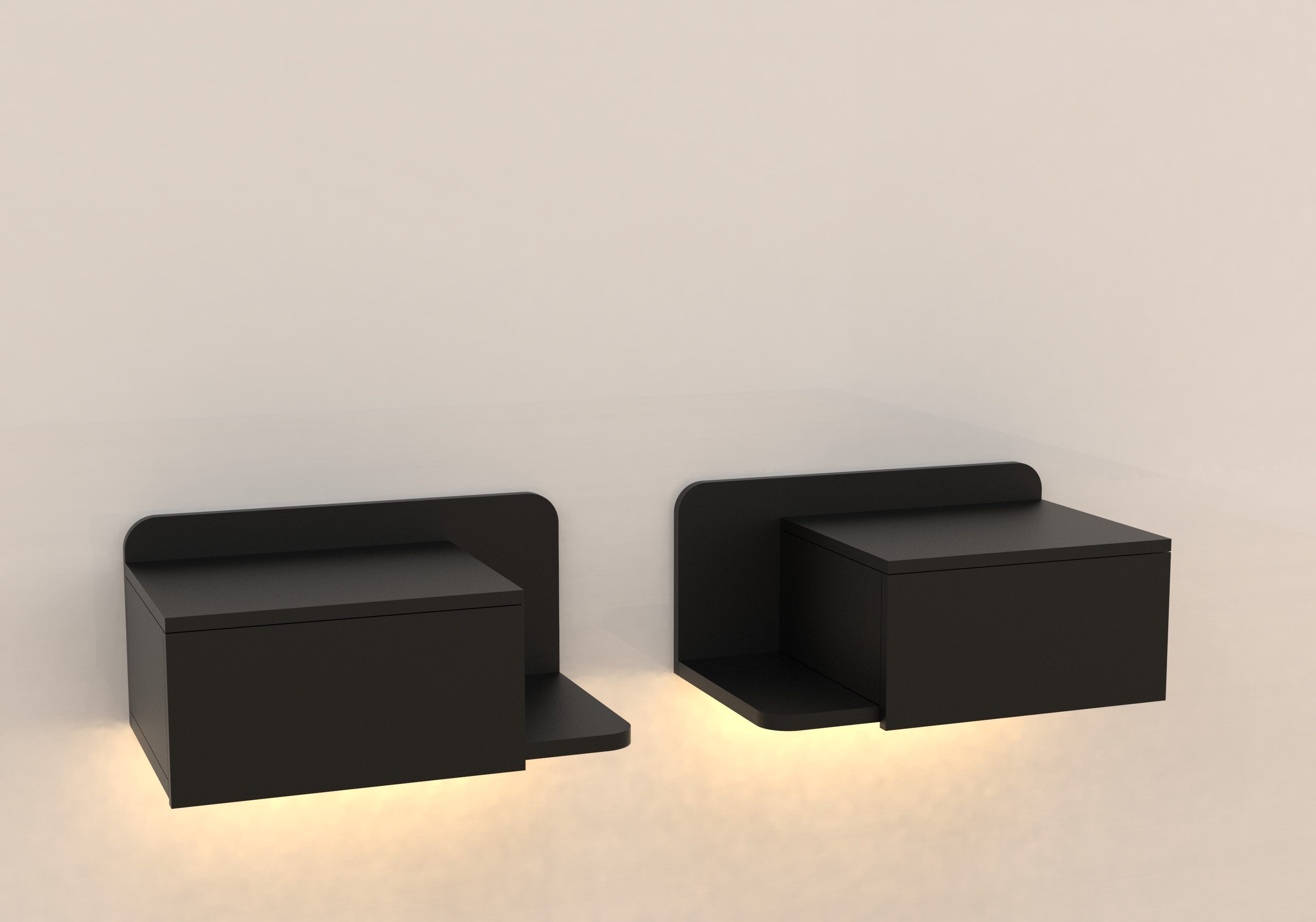 OYRREU Nachttisch Wand-Nachttisch mit LED, Wandregal, Nachtregal Wandablage Schlafzimmer (1-St, Einzelmöbel als Beistelltisch oder Ablage für Wohnzimmer, Flur, Wandregaltisch), Industrieller Look, mit Schublade, 2 Ablageflächen, schwarz