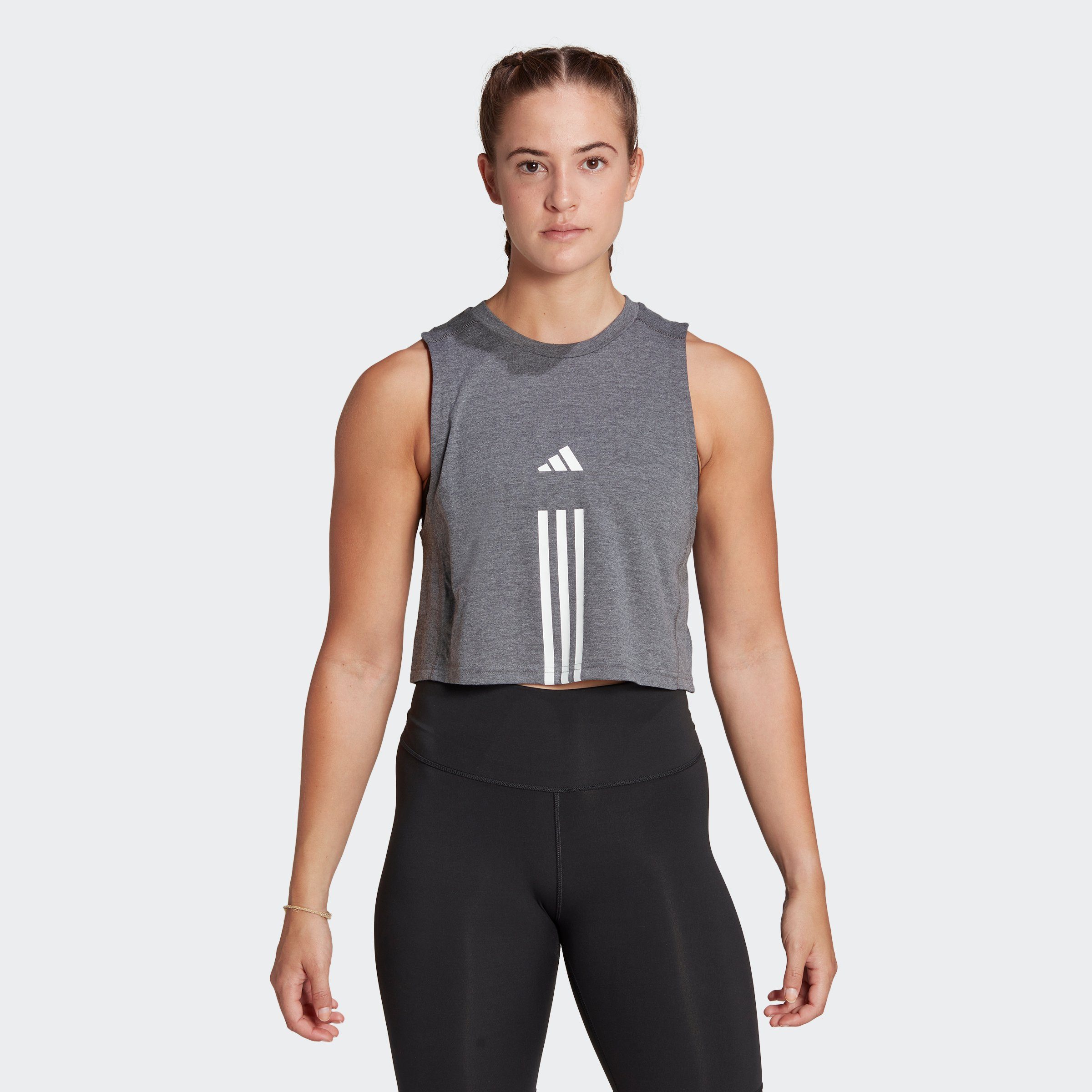 Dark TRAIN CROP adidas Heather Tanktop COTTON / White TRAIN Grey ESSENTIALS Performance 3-STREIFEN