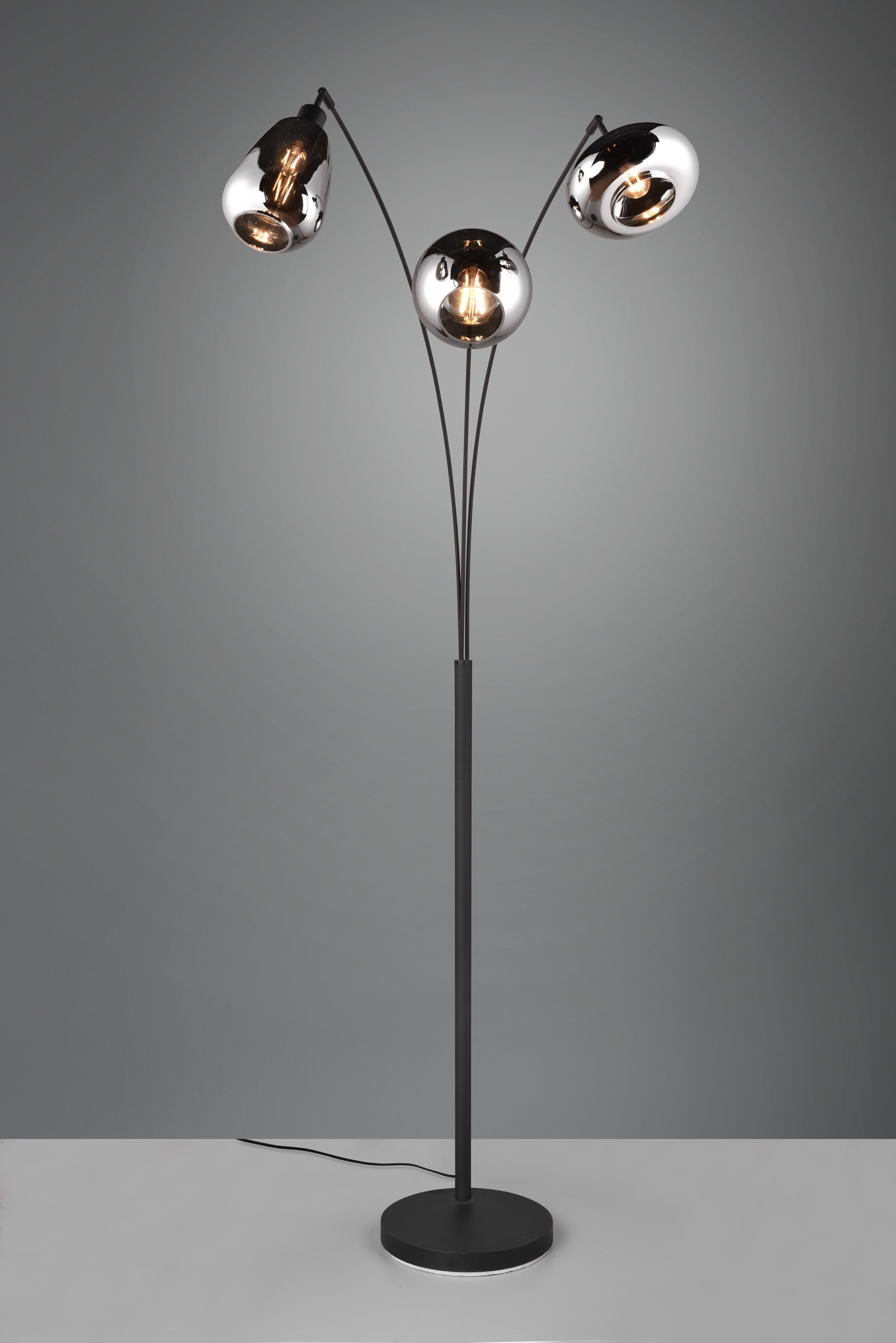 TRIO Leuchten Stehlampe Lumina, gebogene Stehleuchte mit Glasschirmen exkl 3x E14 max 10W, Ein-/Ausschalter, Leuchtmittel wechselbar, warmweiß - kaltweiß, Gläse – Bild 5 von 5
