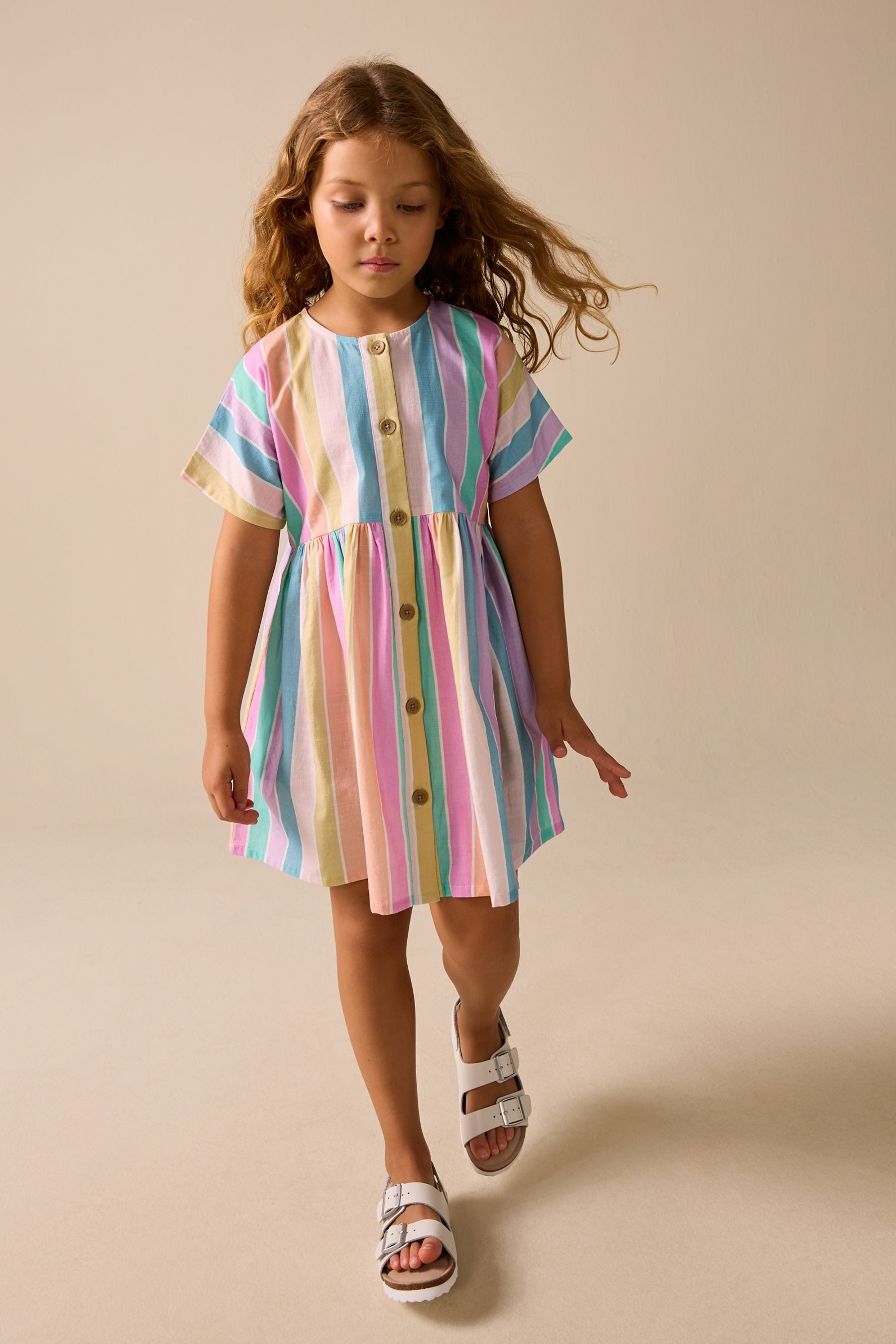 Next Strickkleid Kurzärmeliges, durchgeknöpftes Kleid mit Streifen (1-tlg)