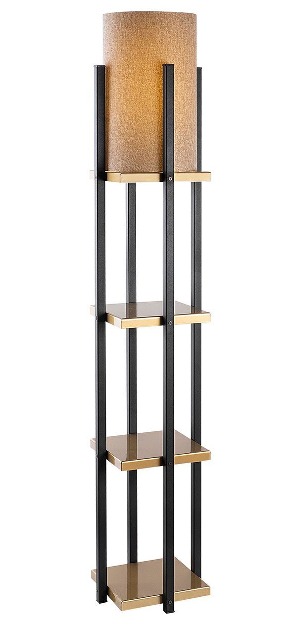Feldmann-Wohnen 3 gold / matt Stehlampe, LS Struktur schwarz - 25x25x130cm, braun Ablageböden