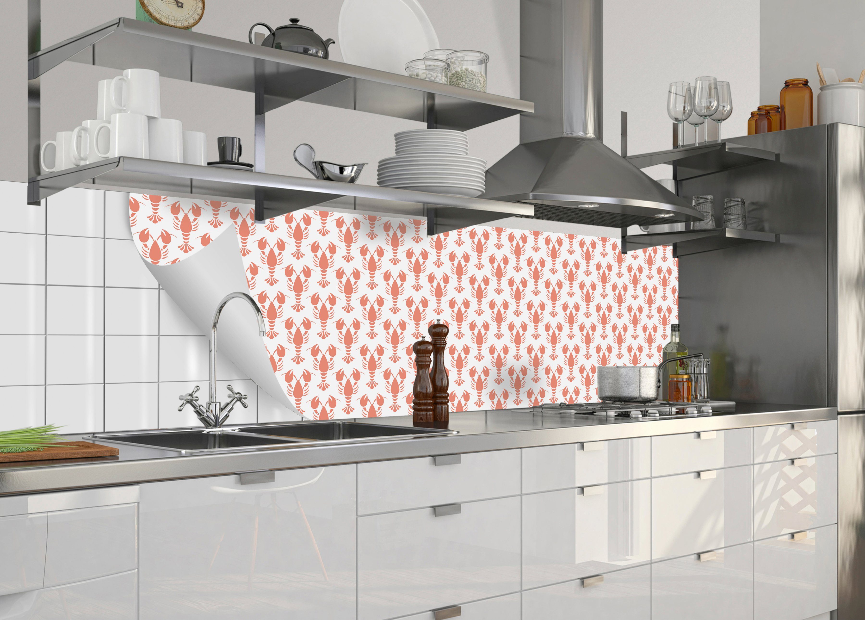 MySpotti Küchenrückwand selbstklebende und Lobster Patern, fixy rot flexible Küchenrückwand-Folie