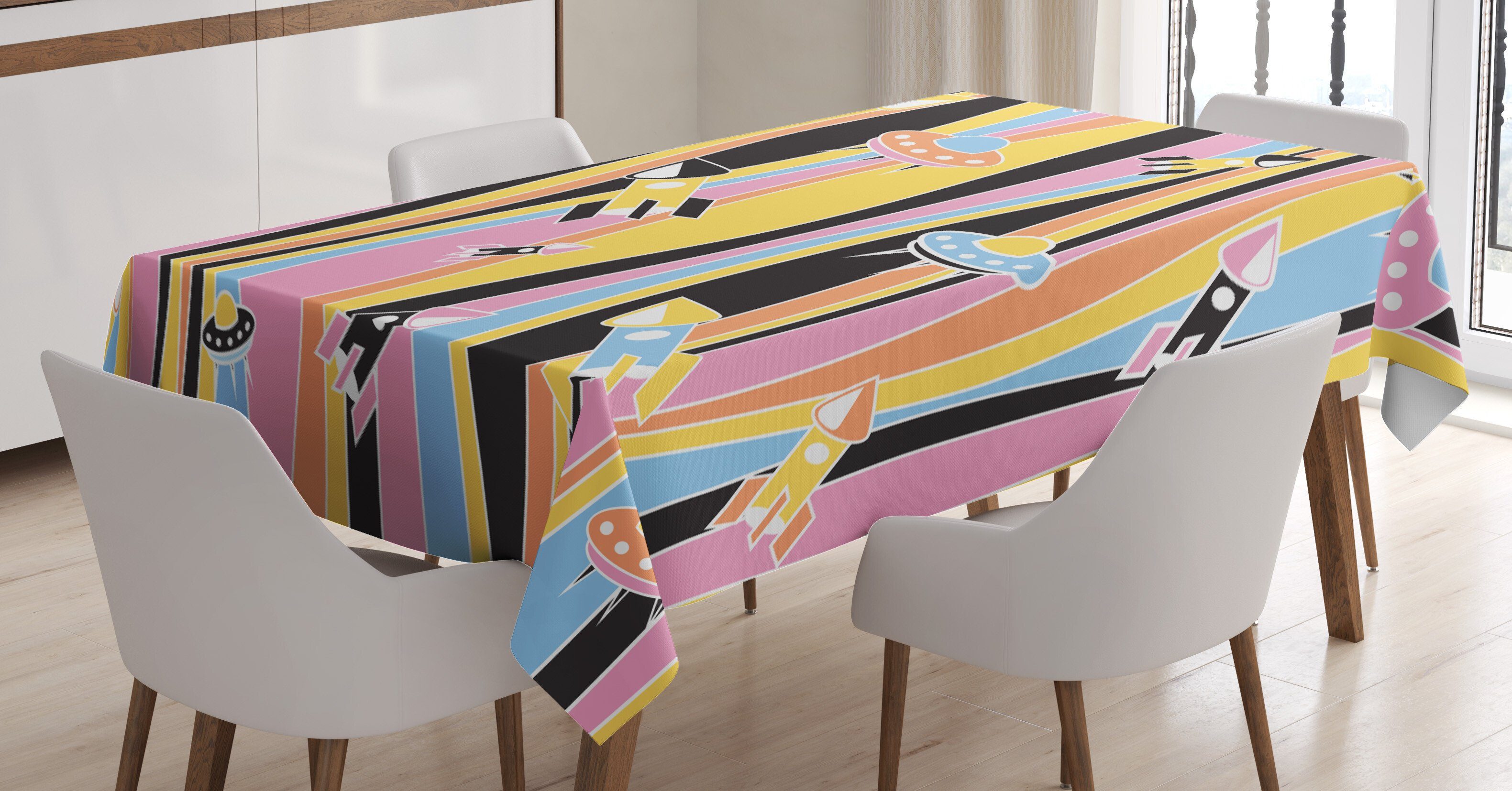 Abakuhaus Tischdecke Farbfest Waschbar Für den Außen Bereich geeignet Klare Farben, Weltraum Astro Schiffe und Raketen