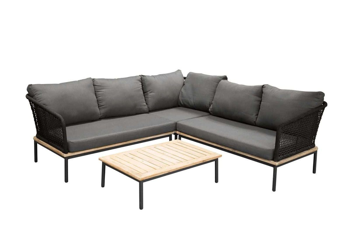 Luxusbetten24 Gartenlounge-Set Olanda, mit Ecksofa & Couchtisch aus Akazienholz und Metall