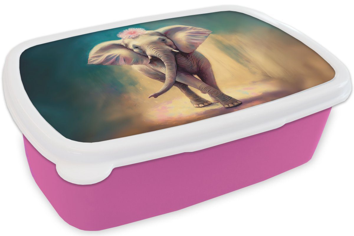 Kinder, Malen - für (2-tlg), Elefant Kinder, Porträt Brotbox Blumen - rosa Snackbox, - Lunchbox Kunststoff, - Tiere Mädchen, - Brotdose MuchoWow Kunststoff Erwachsene,