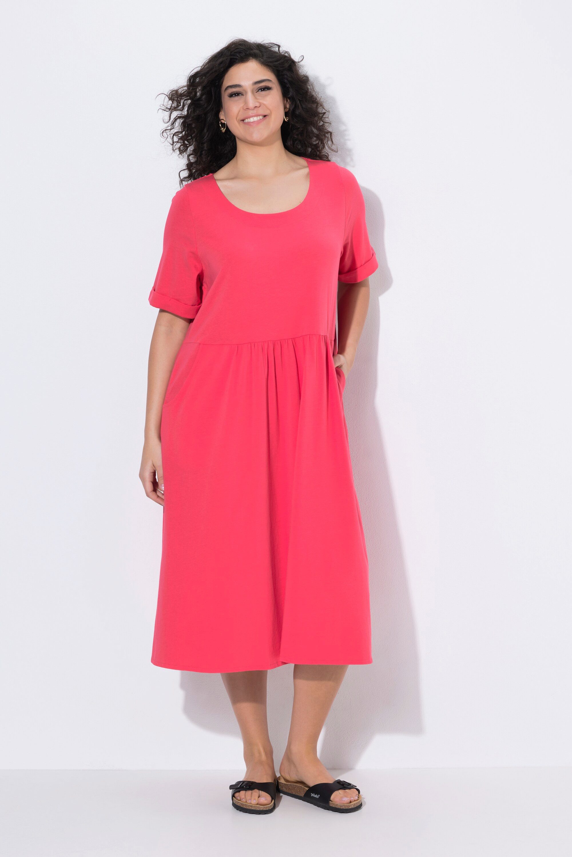 Ulla Popken Midikleid Jersey-Midikleid A-Linie Rundhals Halbarm