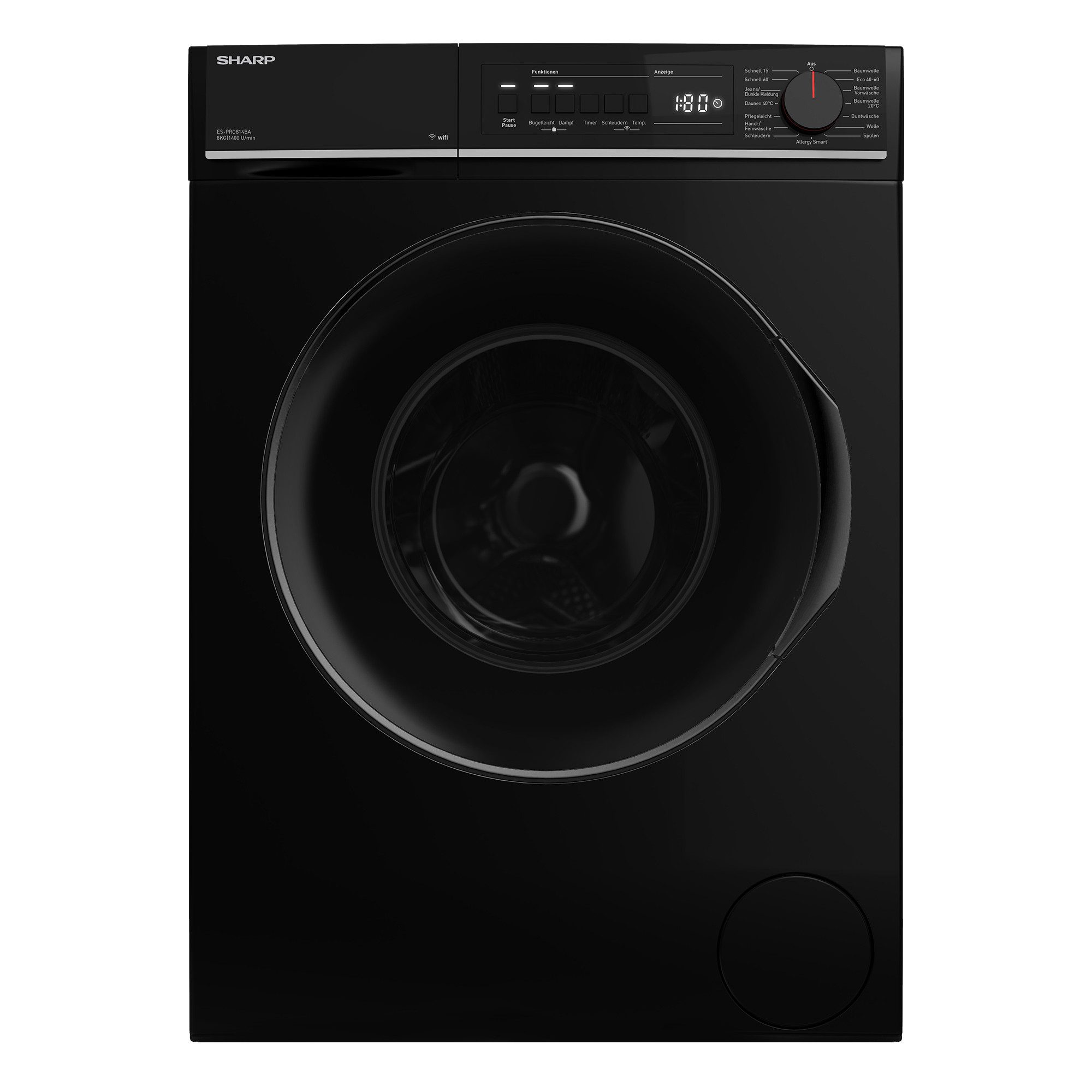 Sharp Waschmaschine ES-PRO814BA-DE, 8 kg, 1400 U/min, AllergySmart, Dampf, EcoLogic, Wifi