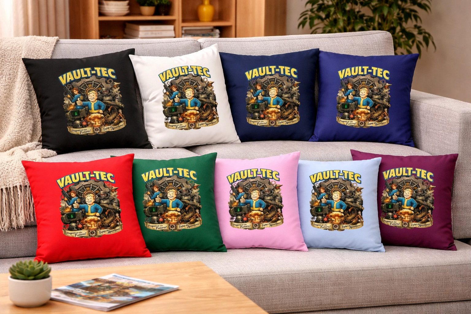 Blondie & Brownie Dekokissen Retro Gaming Kissen Vault Boy Endzeit Motiv Sofa Dekokissen Fansz, VaulTec Apocalypse Design Komfortkissen