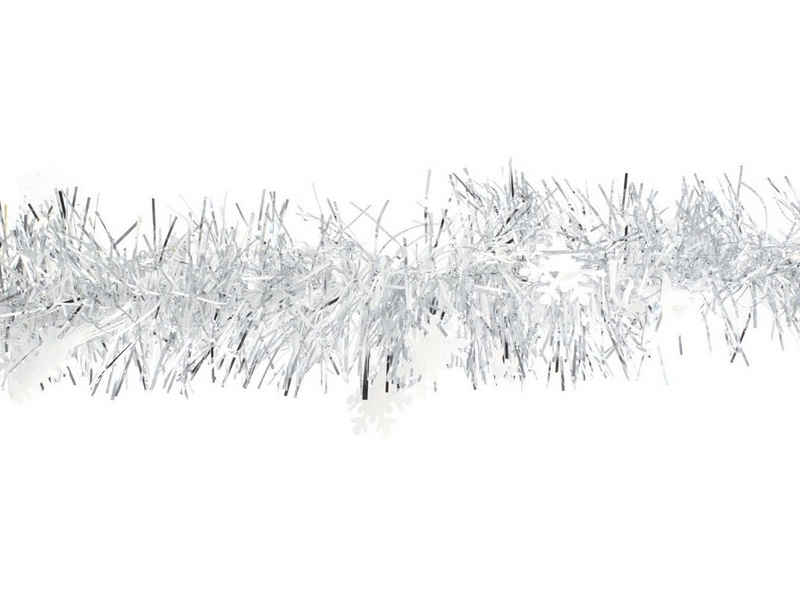 Creativery Girlanden, Weihnachtsgirlande Lametta mit Schneeflocken 8cm x 2m silber / weiß