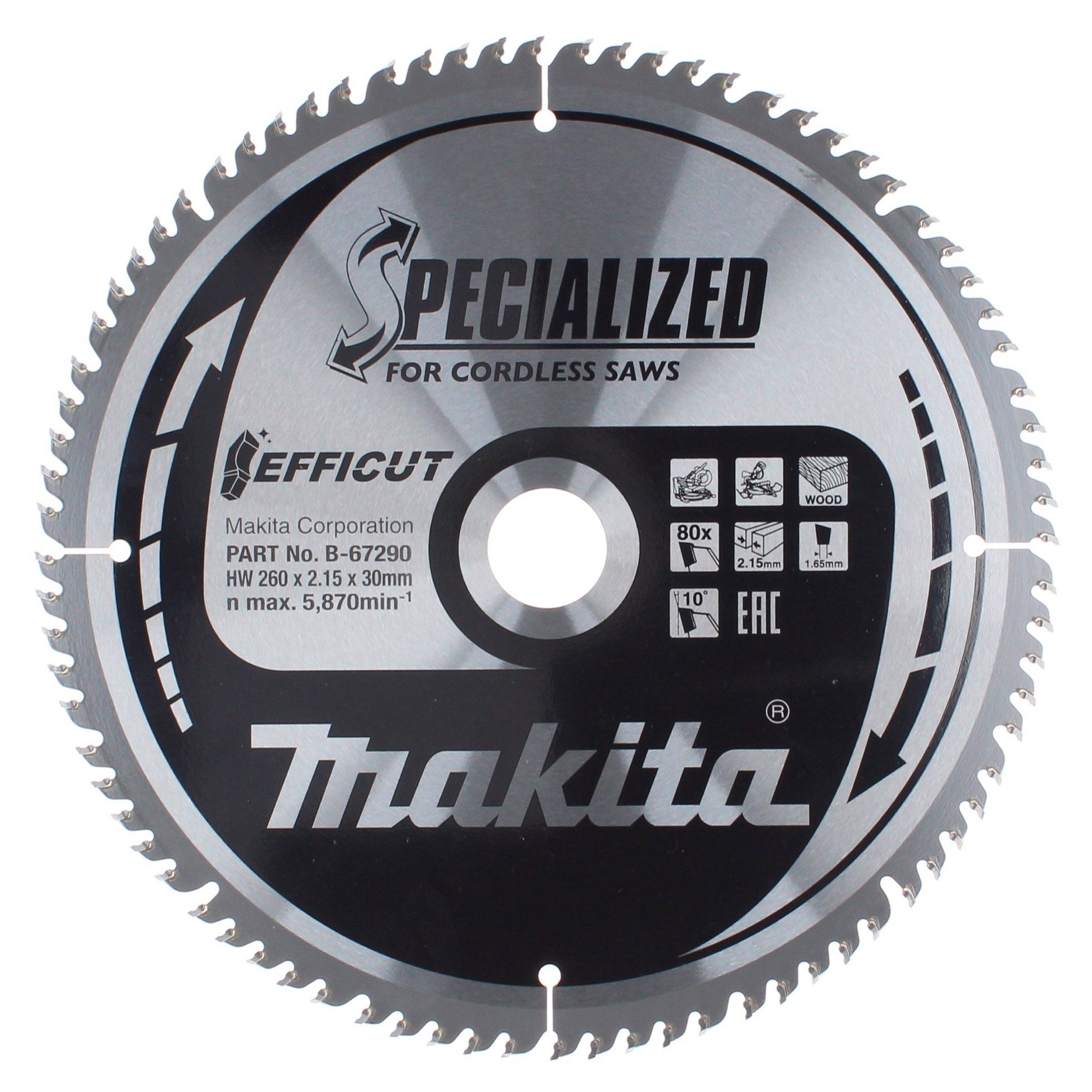 Makita Kreissägeblatt CMSXF26080G SPECIALIZED EFFICUT Sägeblatt 260 x 30 x 1,65 mm (B-6729