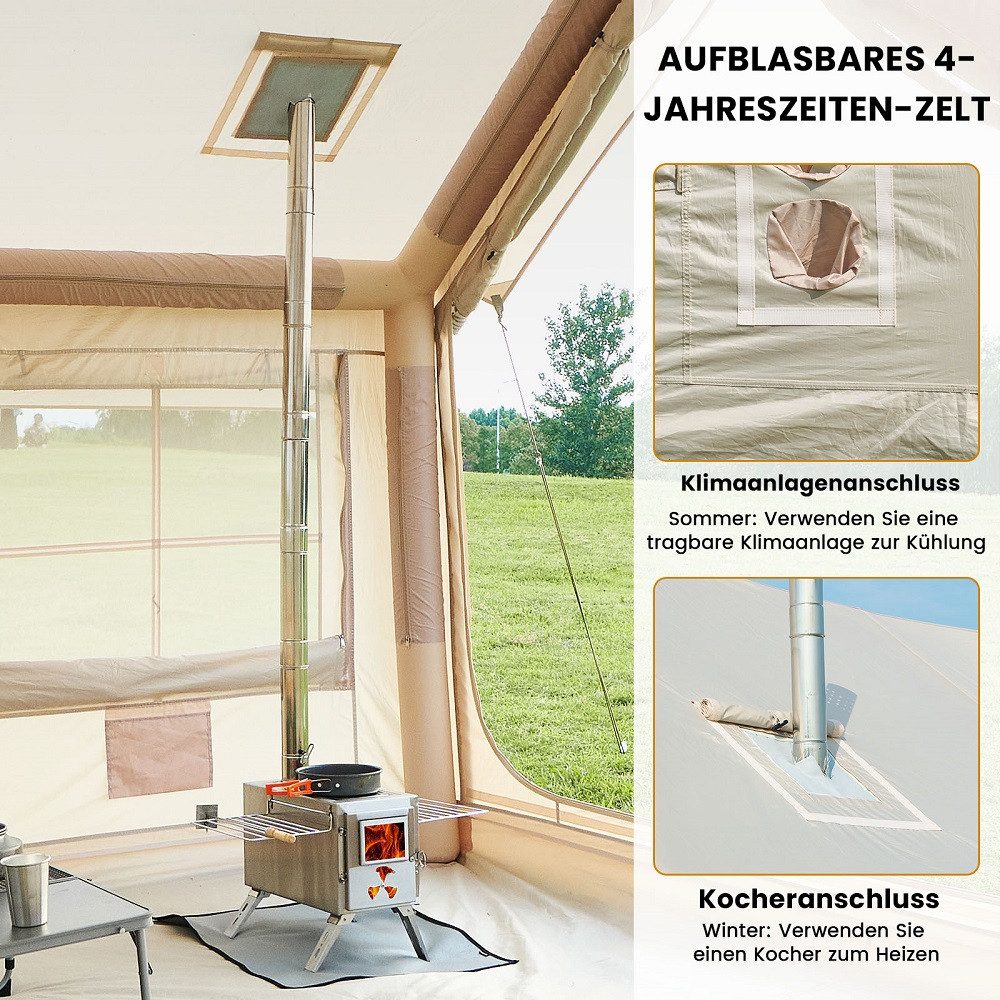 Meulbaty aufblasbares Zelt Aufblasbare Zelte für Camping (10-12 Personen Sonderformen), Personen: 12 (1 tlg., mit Luftpumpe, Kaminöffnung, Gampingzelt aus Oxford-Stoff), Air Glamping Zelte für 4 Jahreszeiten Camping