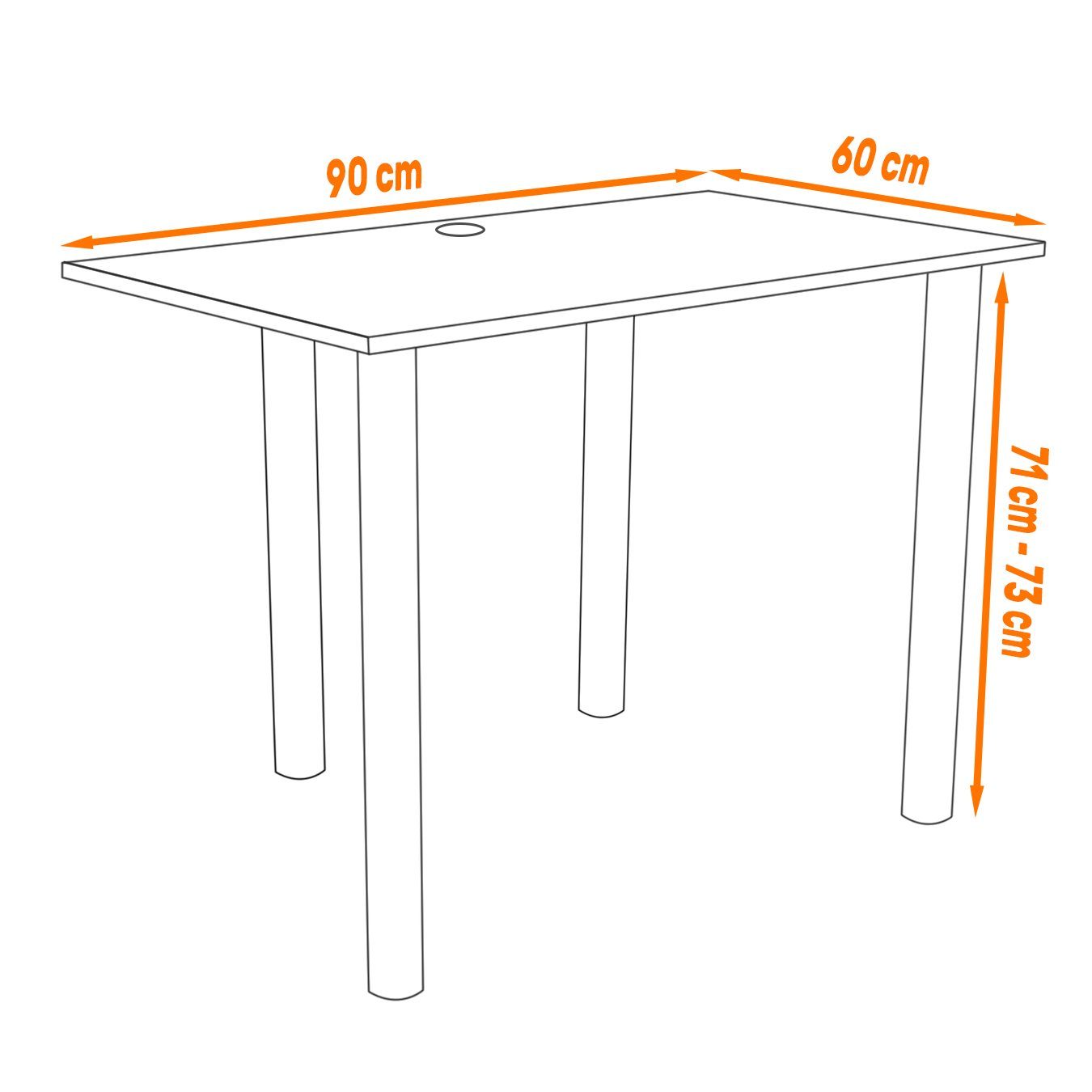 Schreibtisch, weißen PVC Beinen mit AKKE Schreibtisch und Weiss Kabeldurchführung 2mm
