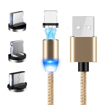 Retoo Ladekabel Magnet für Samsung Handy USB C Typ-C Micro LED Huawei magnetisches Ladekabel, Universelles 3 in 1 magnetisches Ladekabel 1M