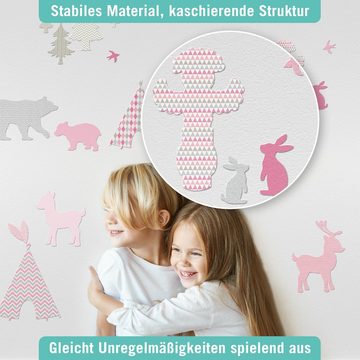 lovely label Wandsticker Waldtiere im Tipi Land rosa/beige - Wandtattoo Kinderzimmer Deko