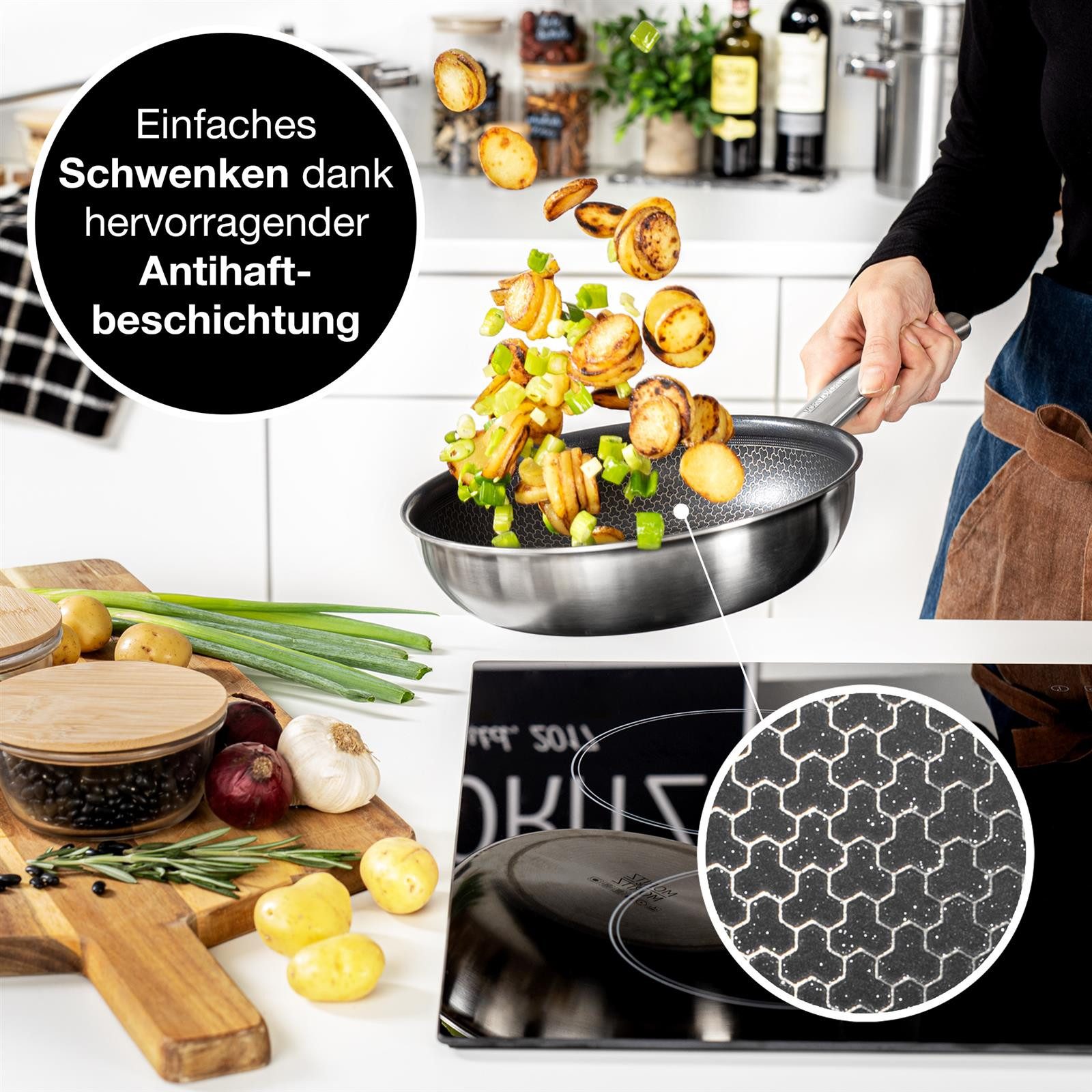 Moritz & Moritz Bratpfanne Pfanne 24cm & 28cm runder Rand, Aluminium (Set), antihaft