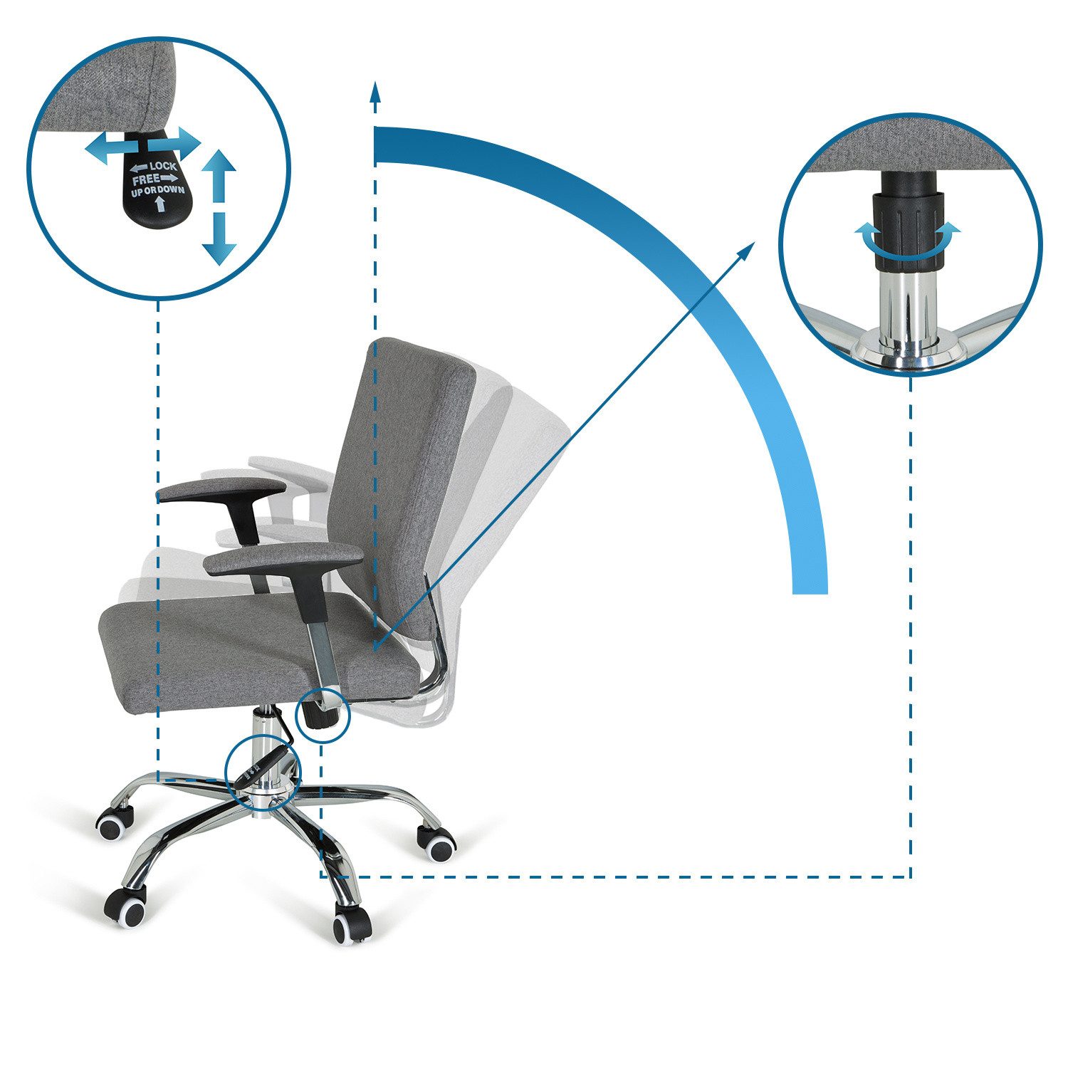 hjh OFFICE Chefsessel Home Office Chefsessel Charles I Stoff, Drehstuhl Bürostuhl ergonomisch
