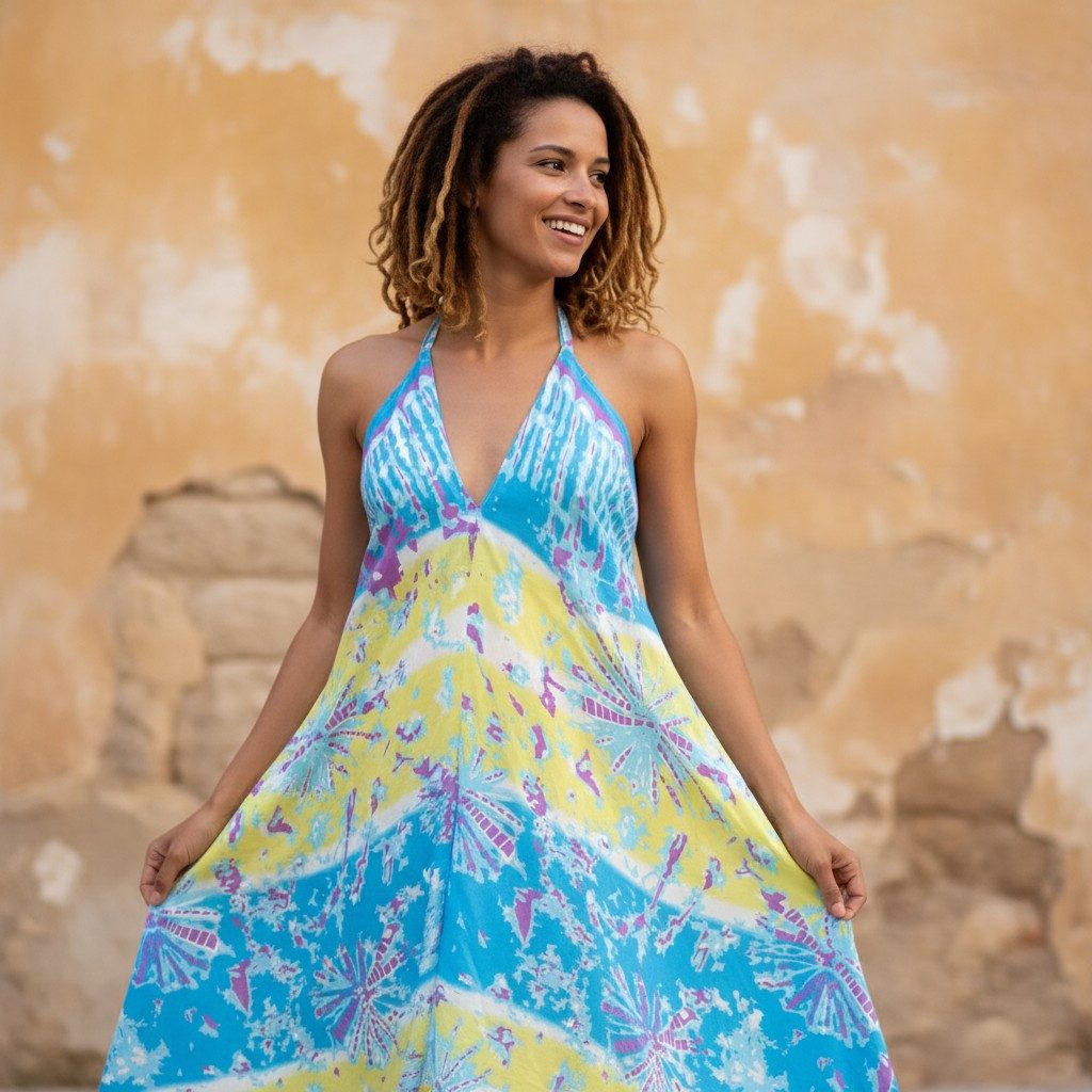 Guru-Shop Midikleid Boho Sommerkleid, Maxikleid mit Batik-Druck,.. alternat günstig online kaufen