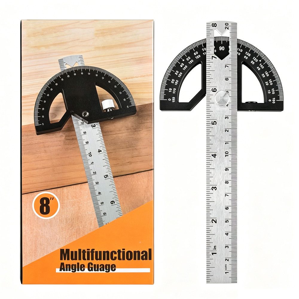 AFKSMILE Winkelmesser Tischler-Winkelmesser, Winkelmesser mit 20cm Langer Markierungsskala, L:20 cm, Winkelmesser mit 0–180-Grad-Skala, Ideal für Heimwerker und Tischler