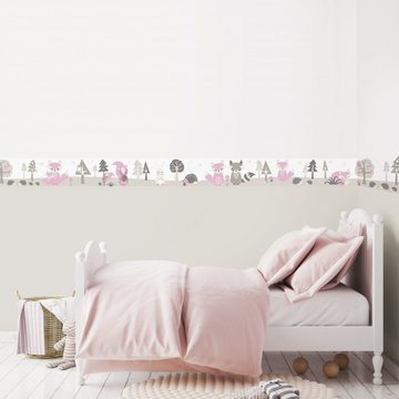 anna wand Bordüre Little Wood - Wald - rosa/graubeige - selbstklebend - Kinderzimmer Wandtattoo, gemustert, selbstklebend