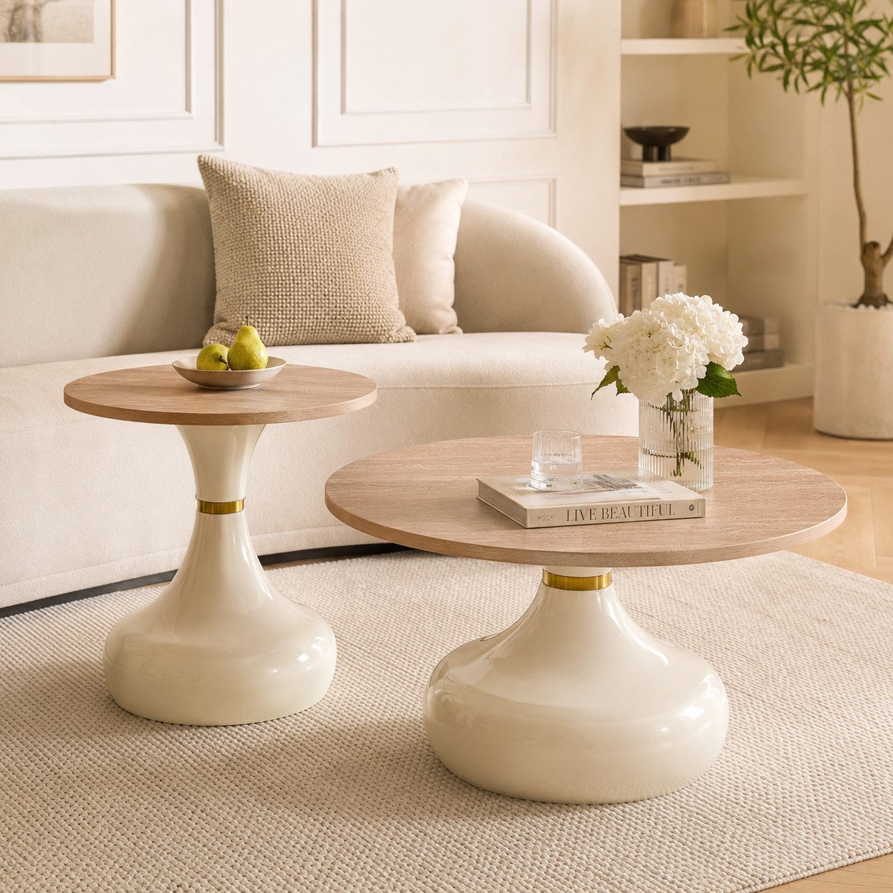 i@home Couchtisch 2er Set runde Sanduhrförmige Satztische (Packung Set, 2-St), Platzsparendes:Kratzfeste Melamin-Tische