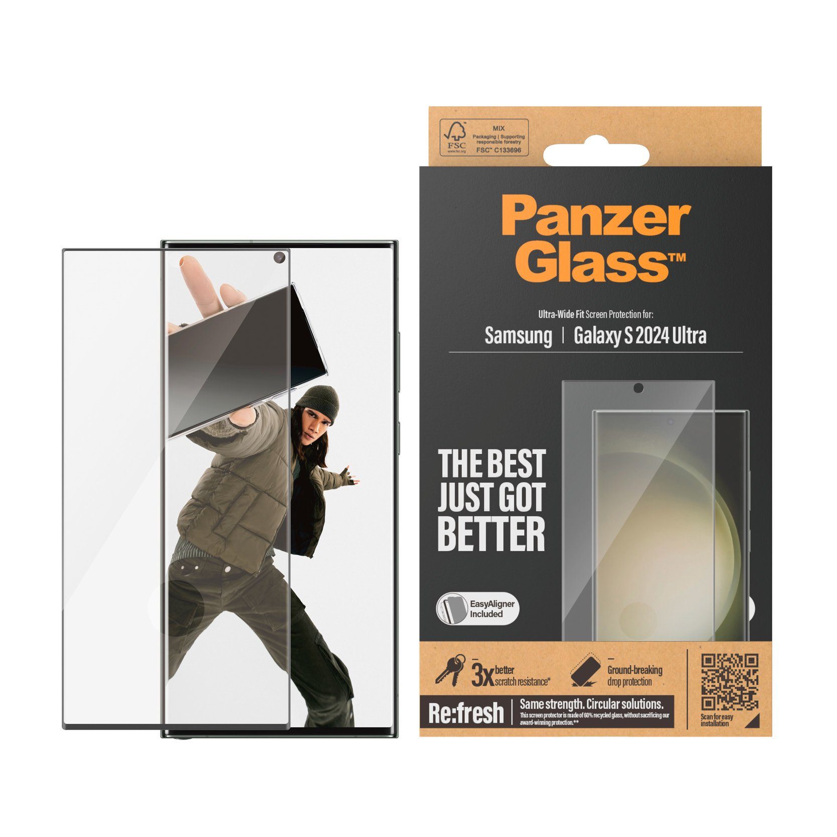 PanzerGlass Displayschutzglas Ultra Wide Fit Screen Protector für Samsung Galaxy S24 Ultra, Displayschutzfolie, stoßfest, kratzbeständig