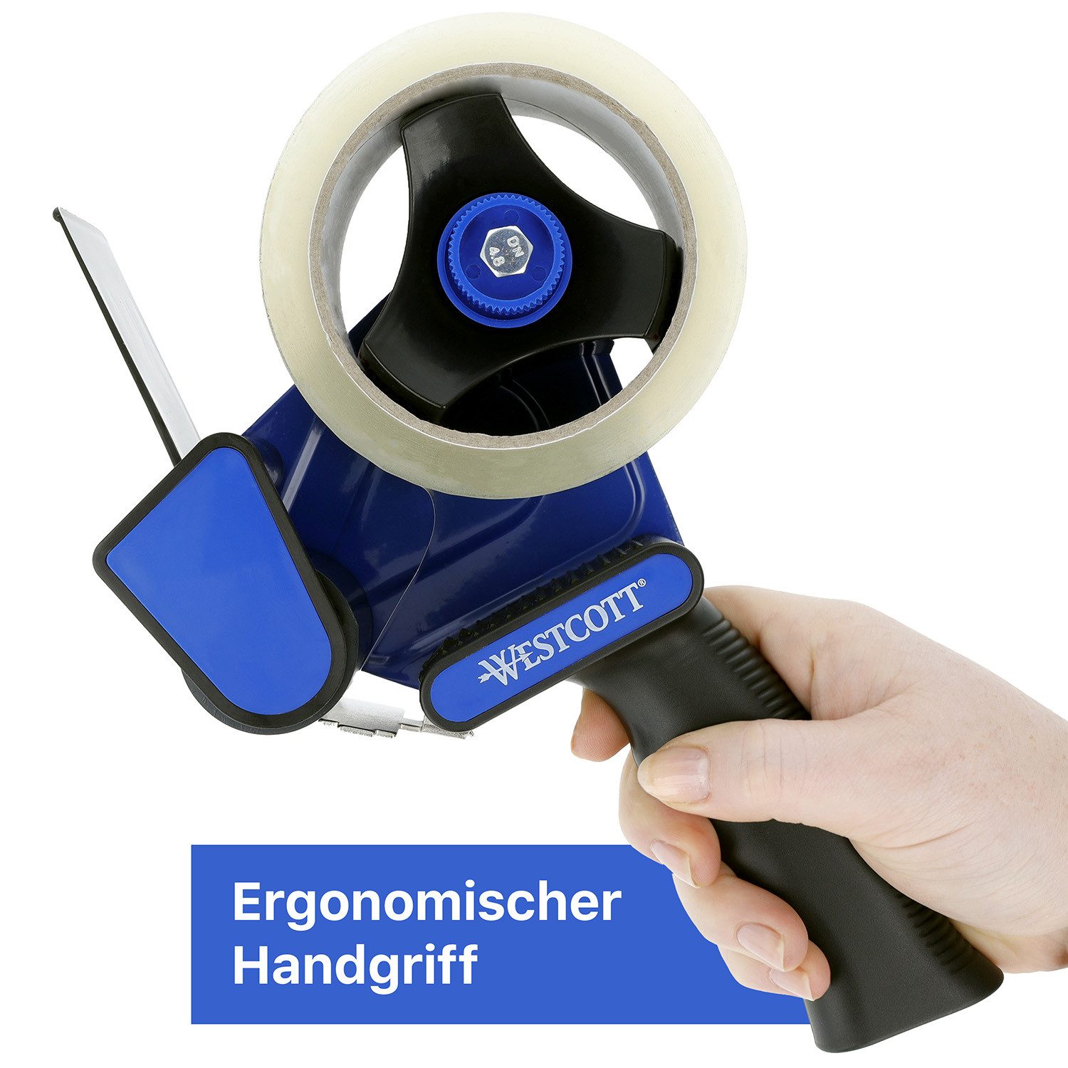 WESTCOTT Versandkarton Paketbandabroller, Paketklebeband Abroller für Paketband Kern-Ø 76 mm, Für Paketband 50 mm x 66 m