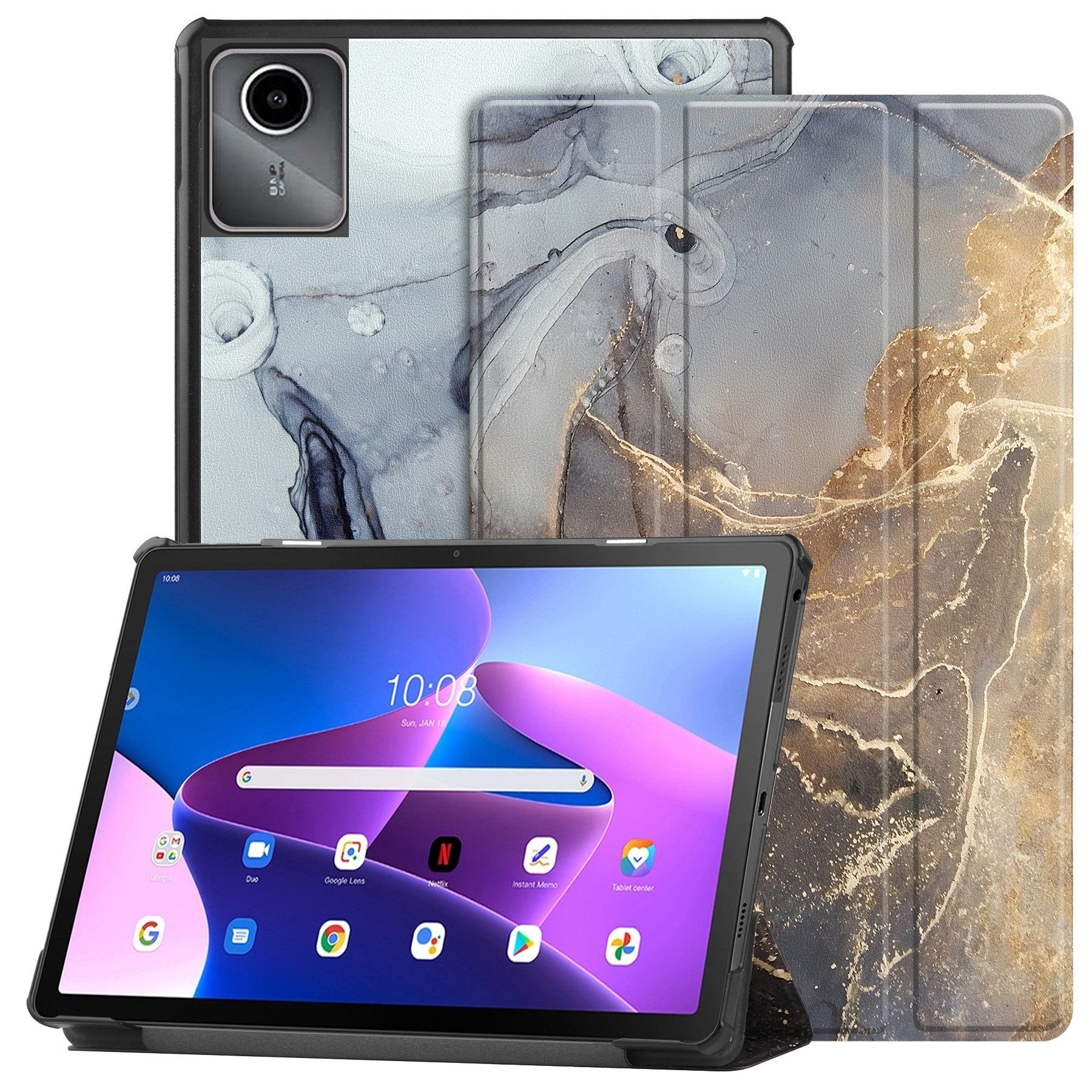 FroShop Tablet-Hülle Schutzhülle für Lenovo Tab M11 11" 2024 TB-330FU, TB-330XU Wake Up, Sleep Hülle Etui Smart Cover Tasche - Farbe GRAU MARMOR