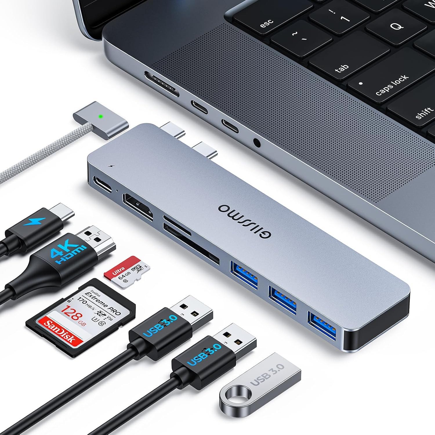 Vivitar 7-in-1-USB-C-Hub für MacBook mit Thunderbolt 3, 4K-HDMI, 3× USB 3.0 USB-Adapter USB-C zu USB-C, mit SD- und microSD-Kartenleser, 100 W PD, Multi-Port-Dockingstation
