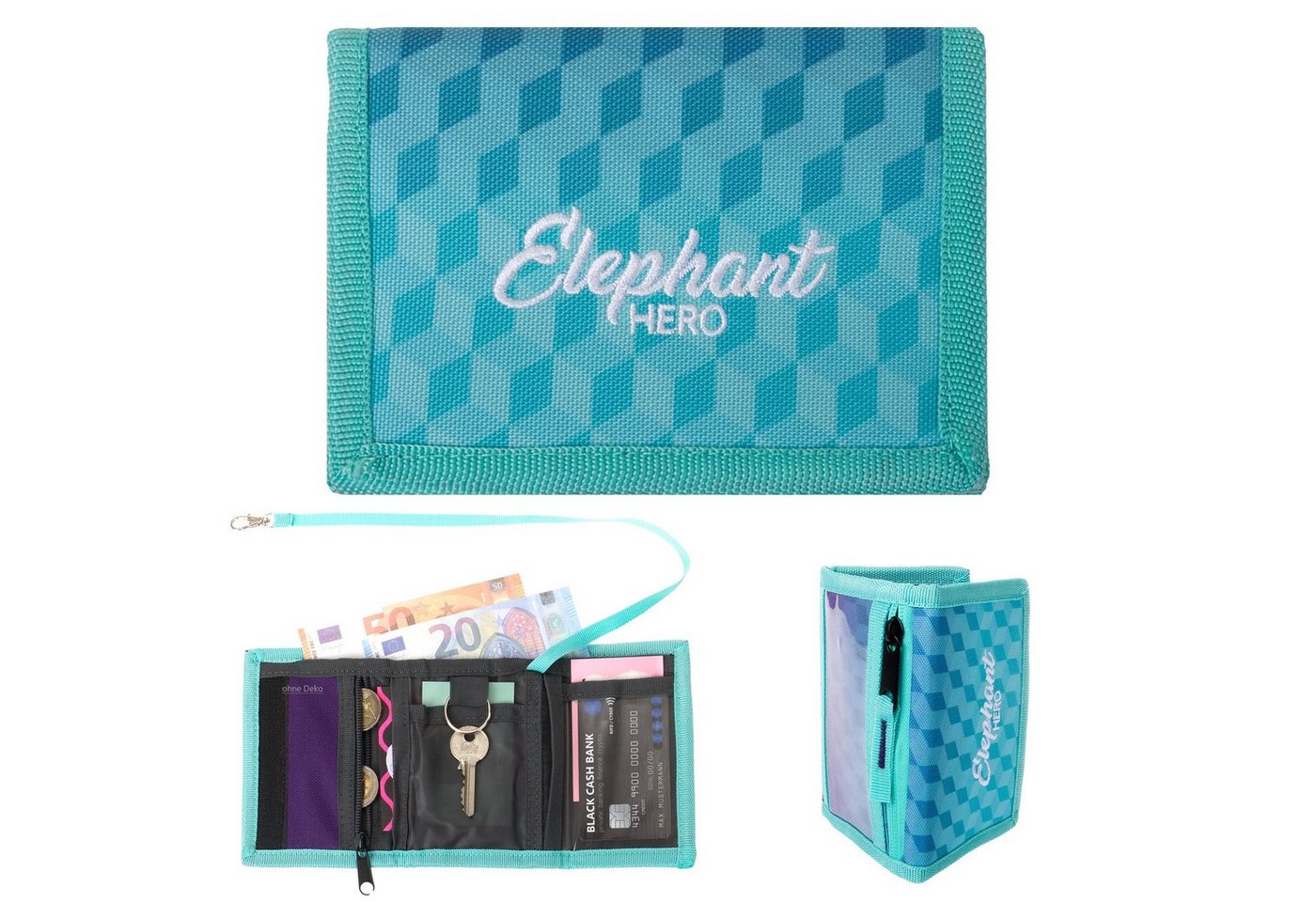 ELEPHANT Geldbörse Mädchen Jungen Hero Signature, Wallet Klettbörse Schülerbörse Schlüsselring Ausweisfach