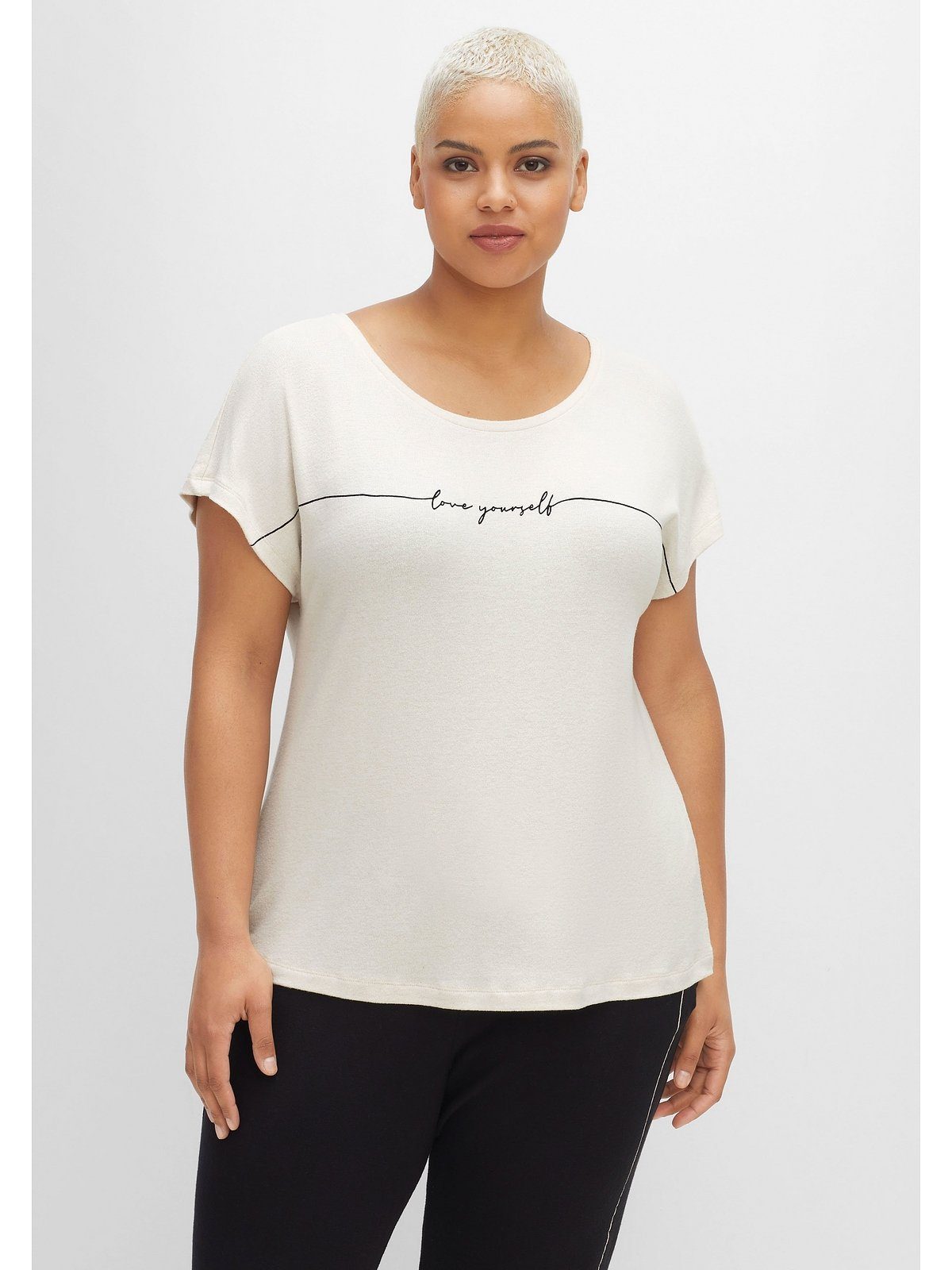 T-Shirt Soft-Touch in Joe Größen Browns Feinstrick-Optik Große mit sheego by