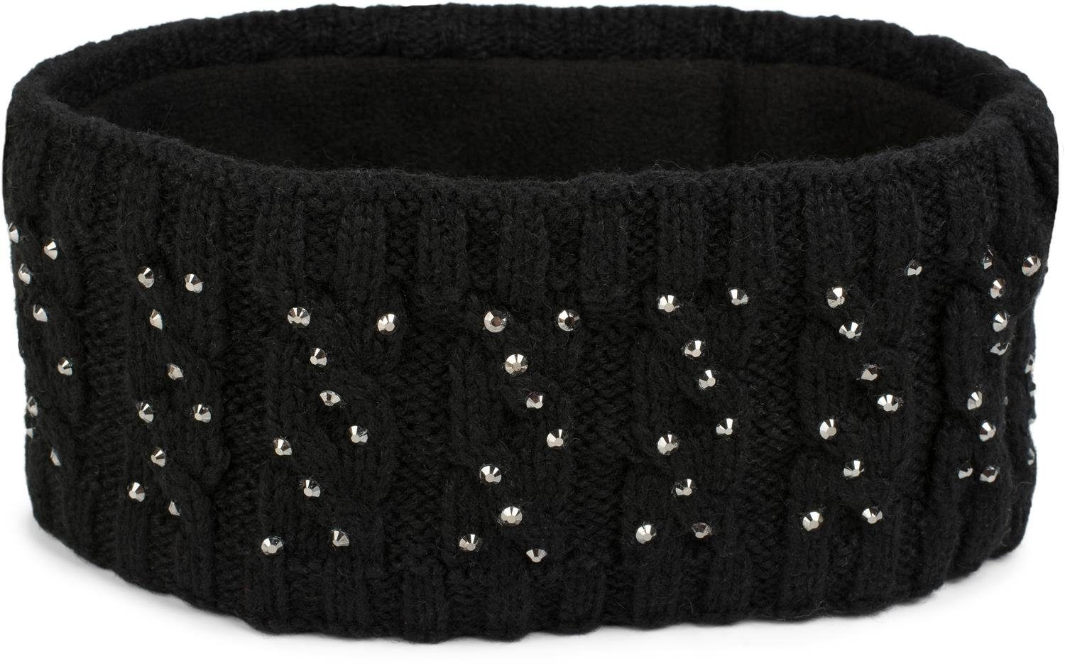 (1-St) Zopfmuster styleBREAKER Schwarz Stirnband mit Strass & Stirnband