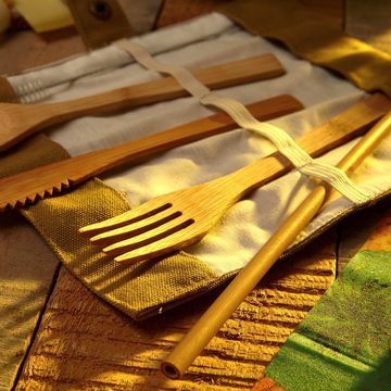 Klarstein Kochbesteck-Set Reisebesteck mit brauner Tasche