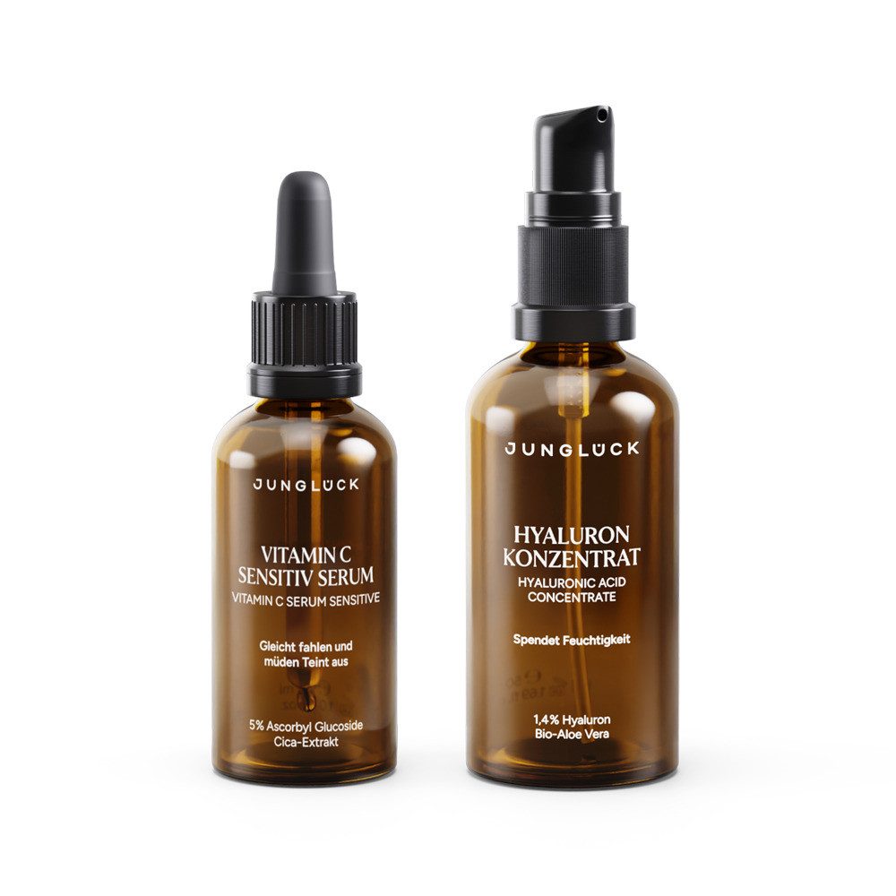 JUNGLÜCK Hautpflege-Set Strahlend Schön Kombi, 1-tlg., Kombi aus Vitamin C Sensitiv Serum und Hyaluron Konzentrat