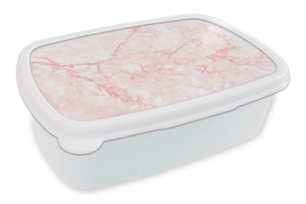 MuchoWow Lunchbox Marmor - Weiß (2-tlg), für - Brotbox - Chic, Rosa Brotdose, Erwachsene, Kunststoff, Jungs und und Kinder Mädchen für